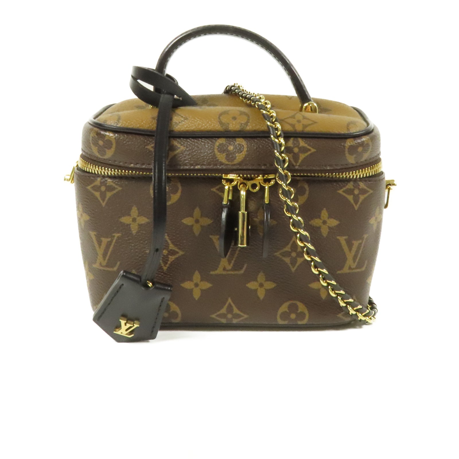 LOUIS VUITTON Monogram Reverse Vanity PM金扣手挽肩背兩用袋棕色