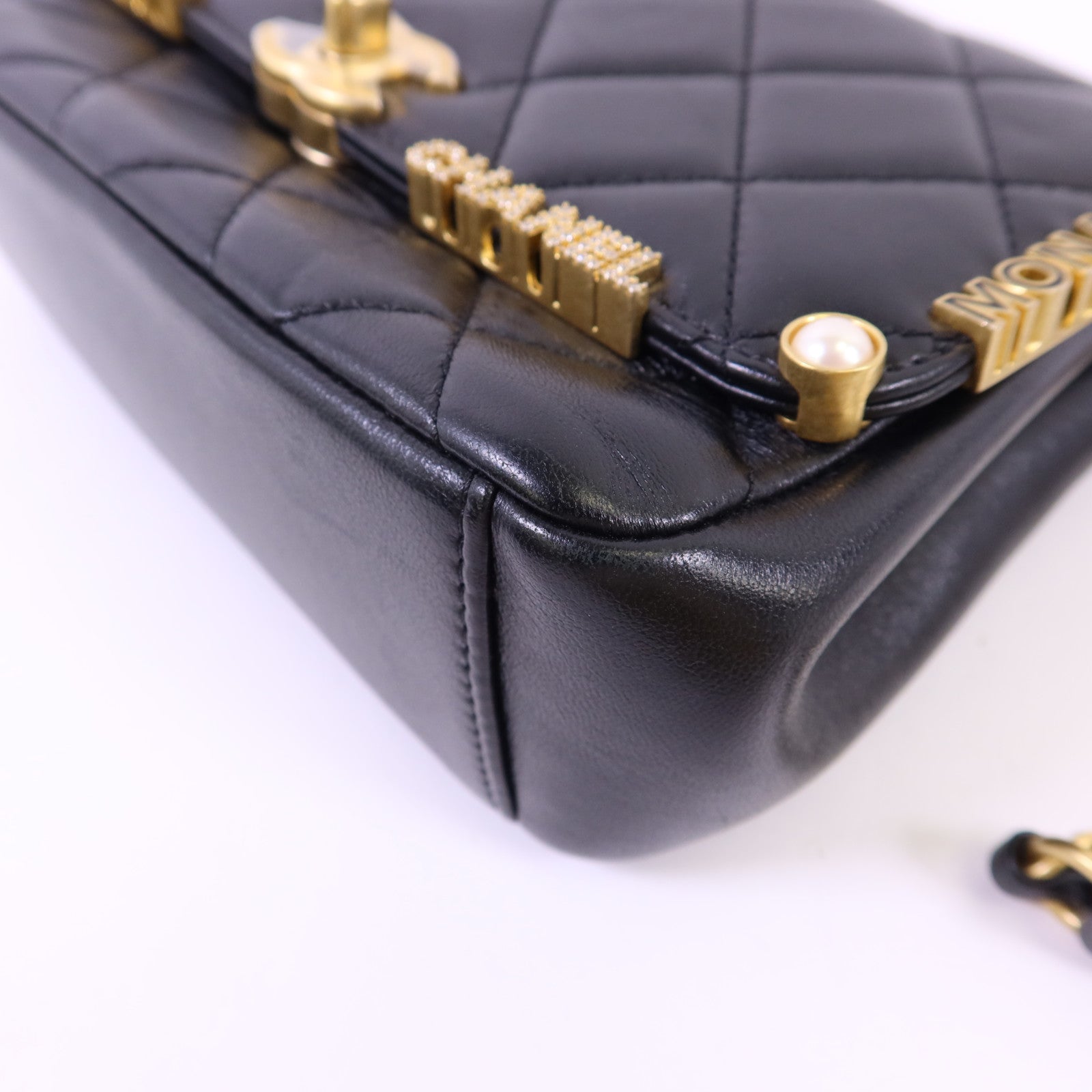 CHANEL 羊皮皮革Matelasse Mini Flap金扣鏈帶肩背袋