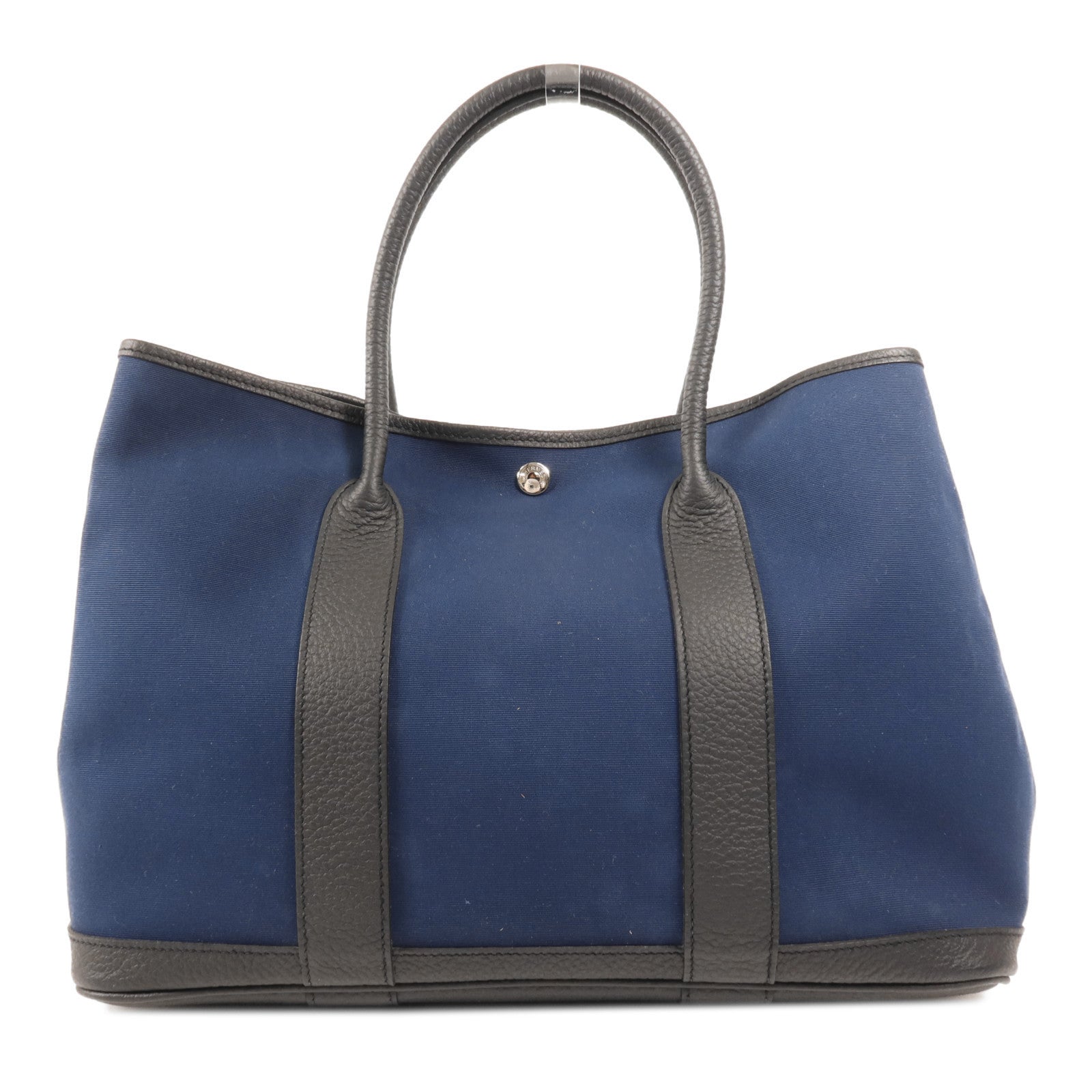 HERMES 帆布/皮革Garden Party PM銀扣手挽袋