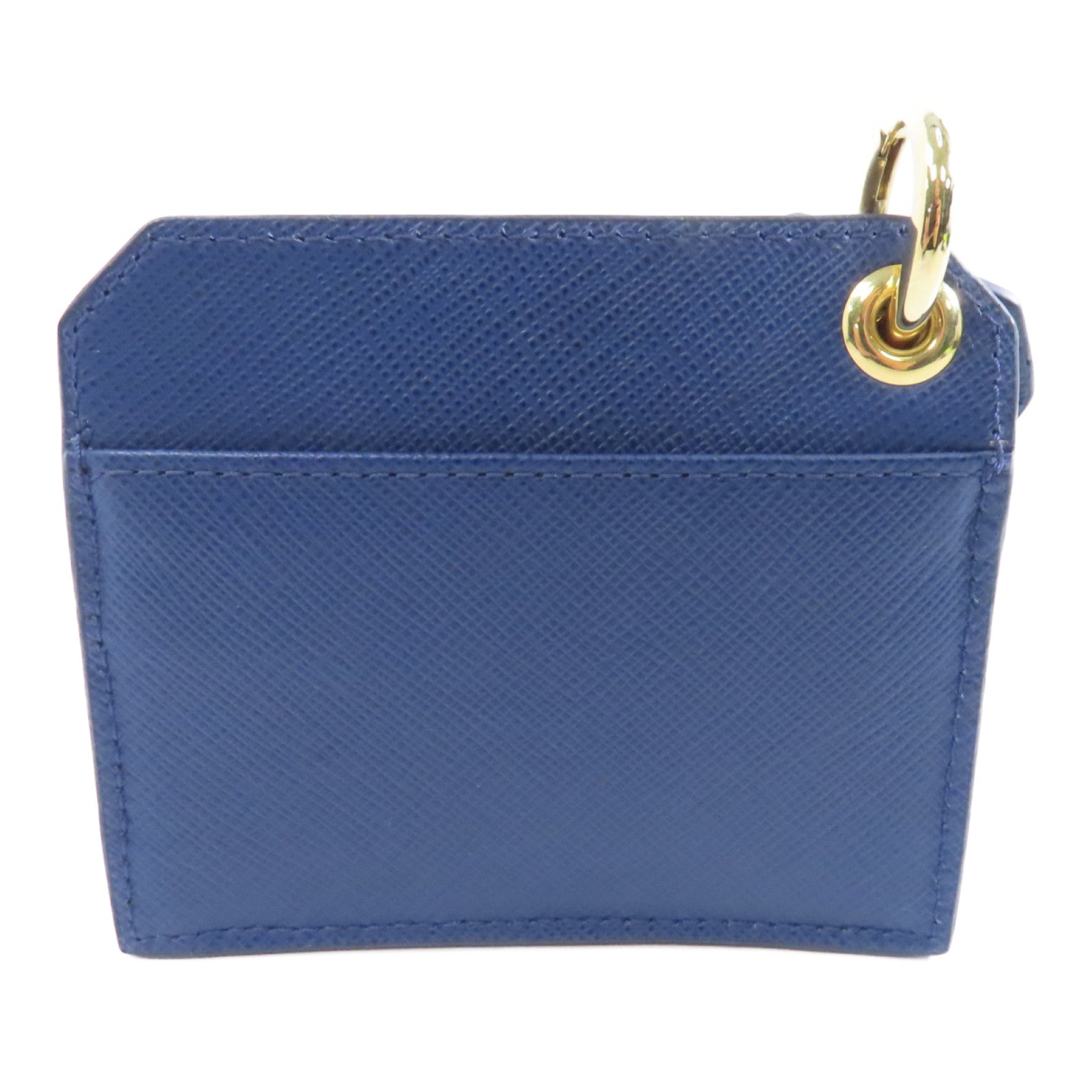 PRADA 【激減優惠】Saffiano皮革Card Case金扣卡片套藍色