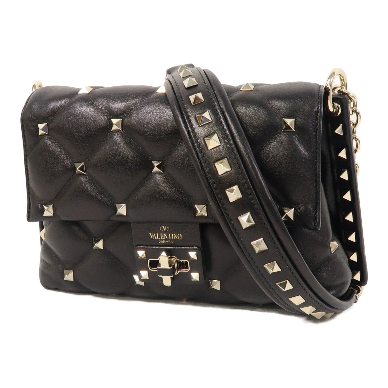 Valentino 牛皮皮革Shoulder Bag金扣鏈帶肩背袋黑色