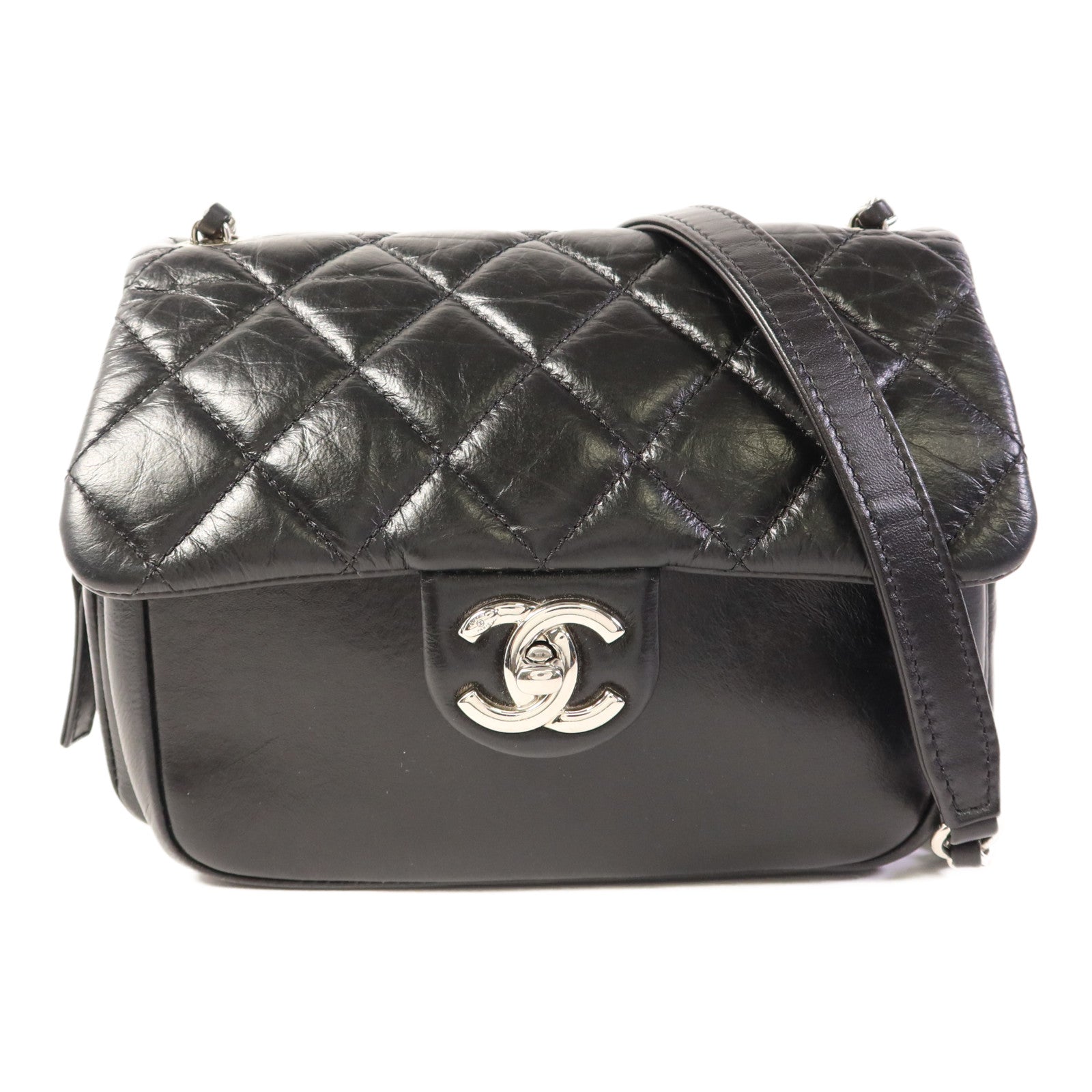 CHANEL 牛皮皮革Chain Shoulder Bag銀扣鏈帶肩背袋