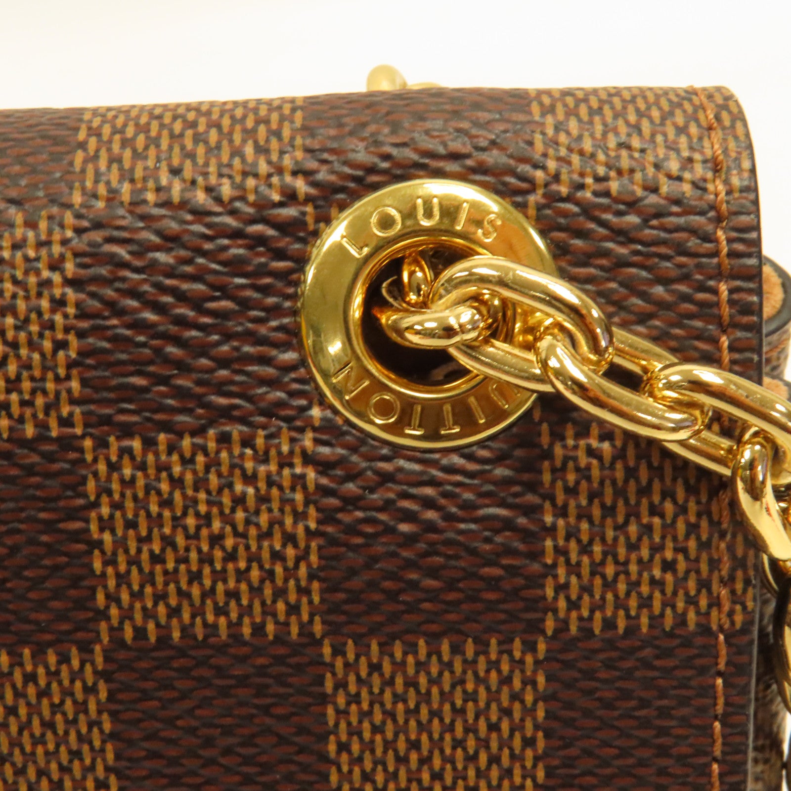 LOUIS VUITTON Damier Vavin PM金扣鏈帶肩背袋啡色
