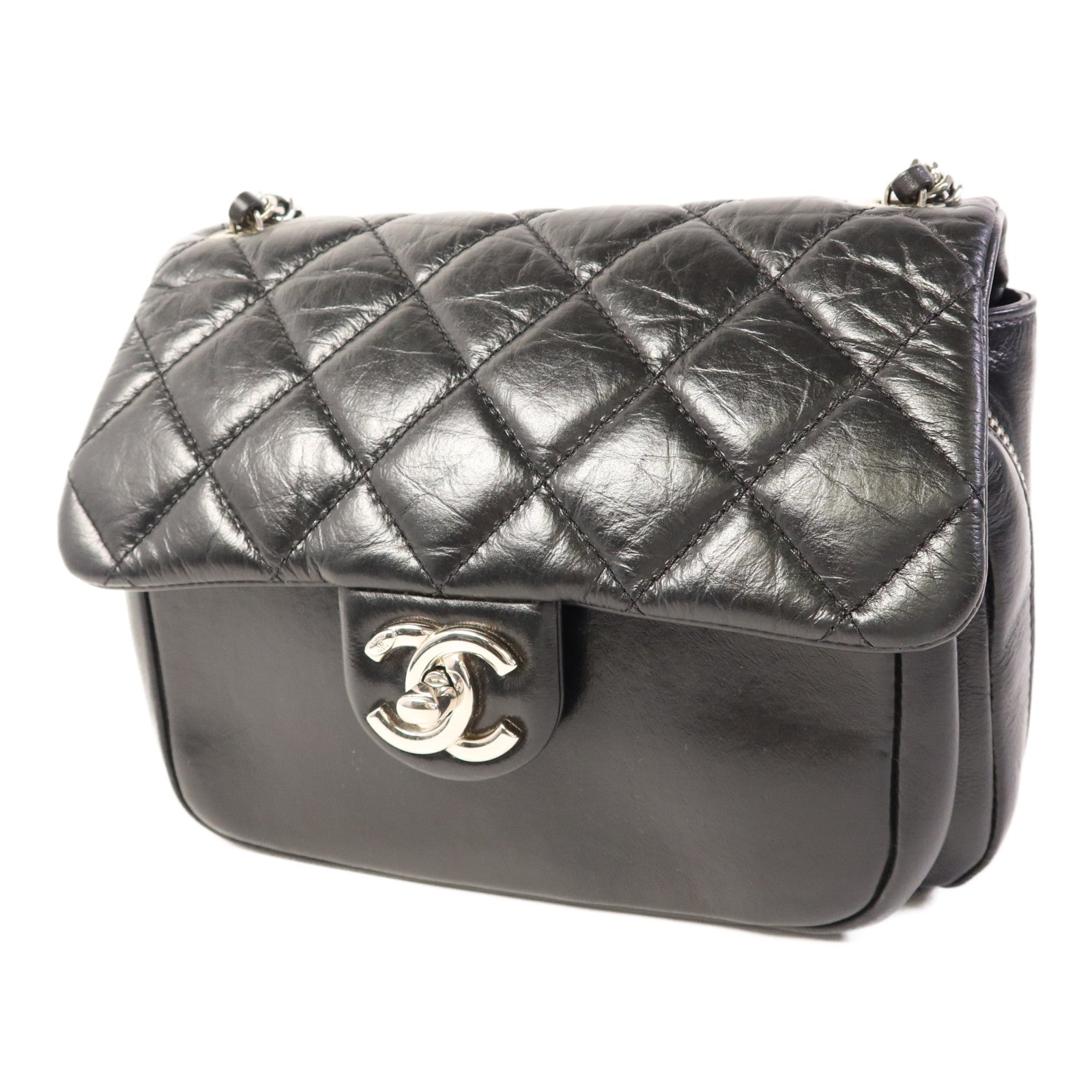 CHANEL 牛皮皮革Chain Shoulder Bag銀扣鏈帶肩背袋