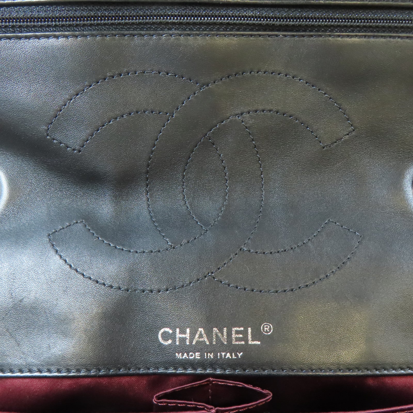 CHANEL 菱格漆皮皮革Chain Shoulder銀扣鏈帶肩背袋黑色