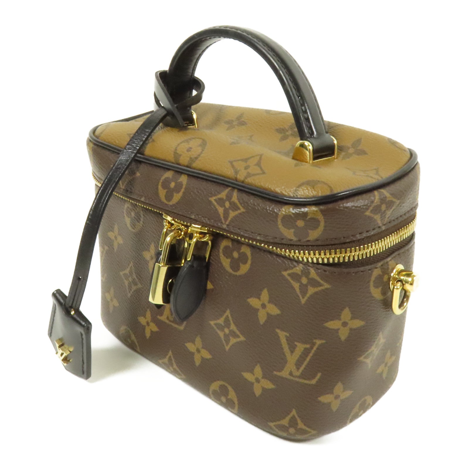 LOUIS VUITTON Monogram Reverse Vanity PM金扣手挽肩背兩用袋棕色