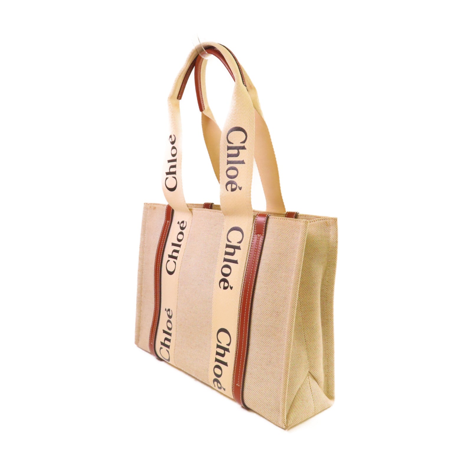 Chloe 帆布Woody Tote Medium Bag肩背袋杏色/啡色