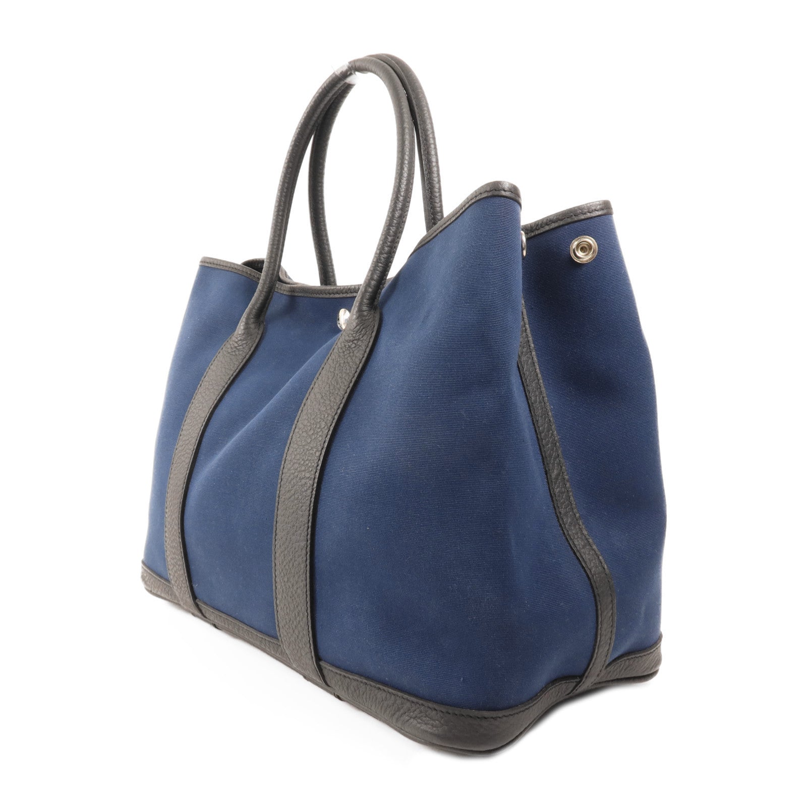 HERMES 帆布/皮革Garden Party PM銀扣手挽袋