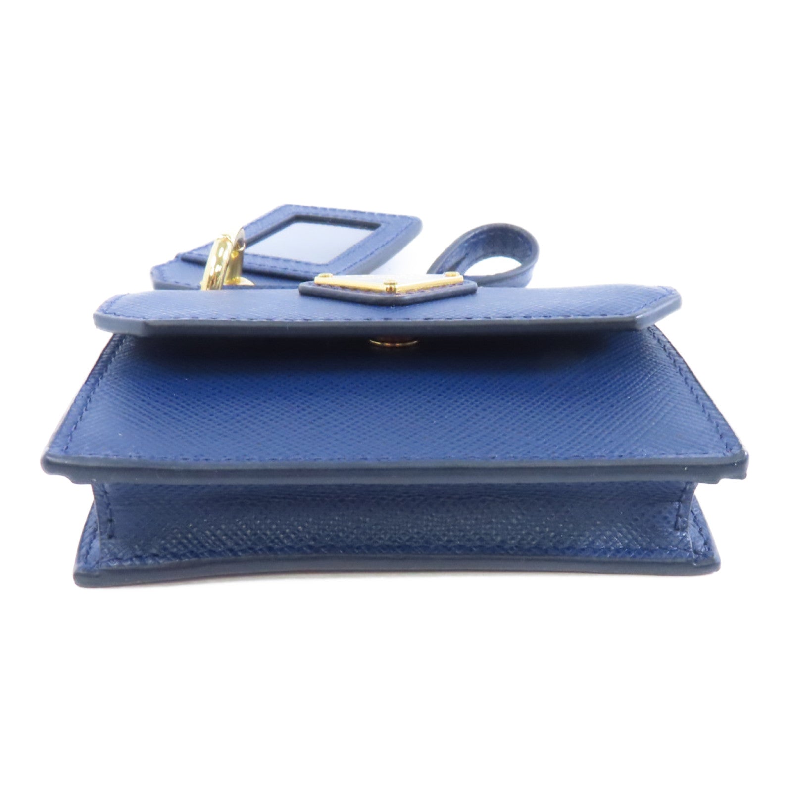 PRADA 【激減優惠】Saffiano皮革Card Case金扣卡片套藍色
