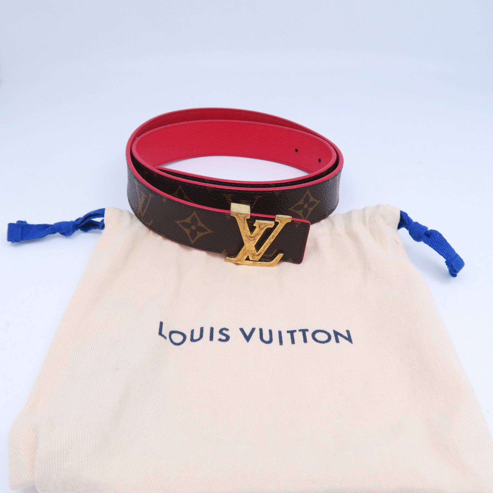LOUIS VUITTON 【激減優惠】Monogram Belt金扣皮帶啡色/紅色