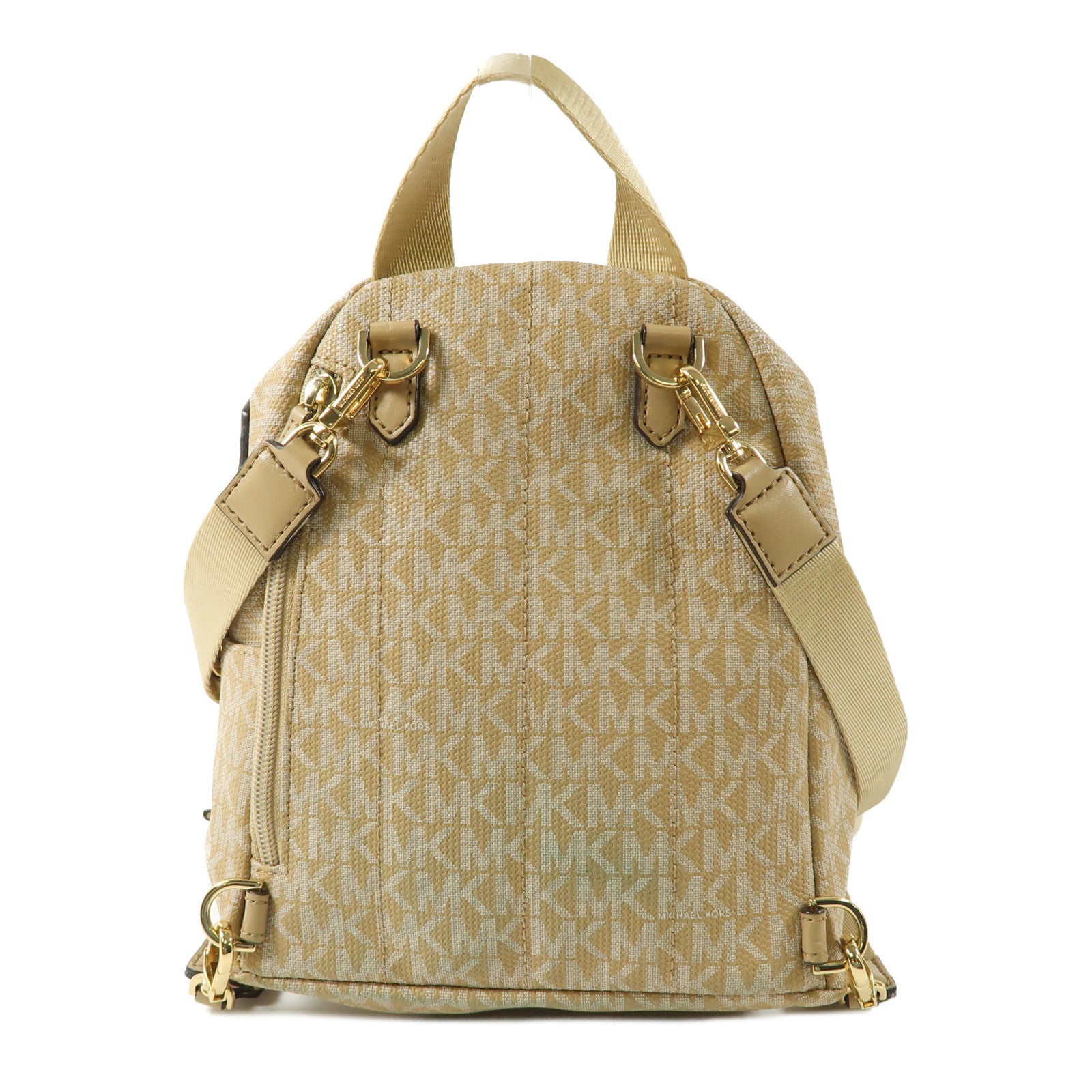 Michael Kors 塗層帆布Backpack金扣背包杏色/淺褐色
