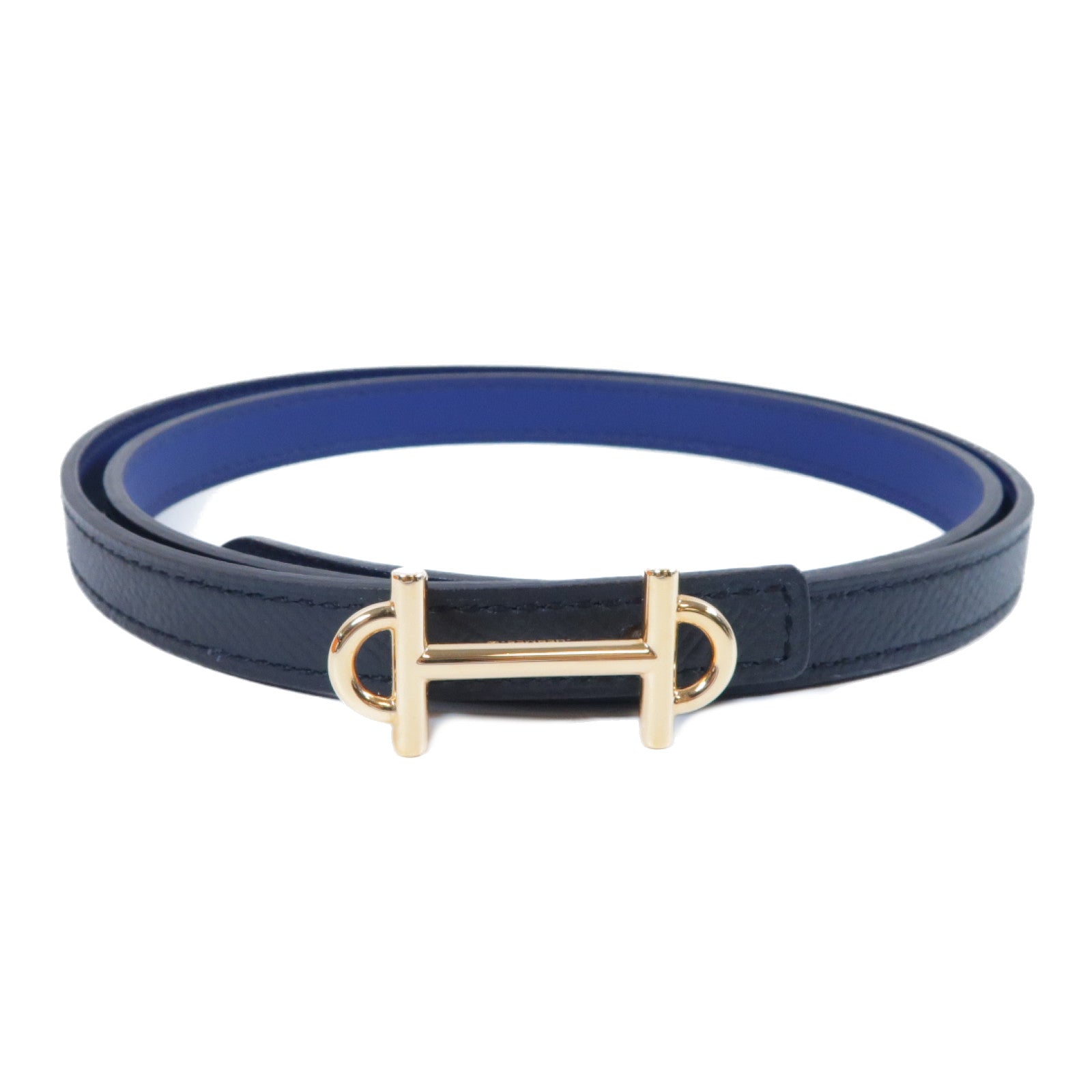 HERMES 【激減優惠】Epsom皮革Belt金扣皮帶Noir黑色/藍色