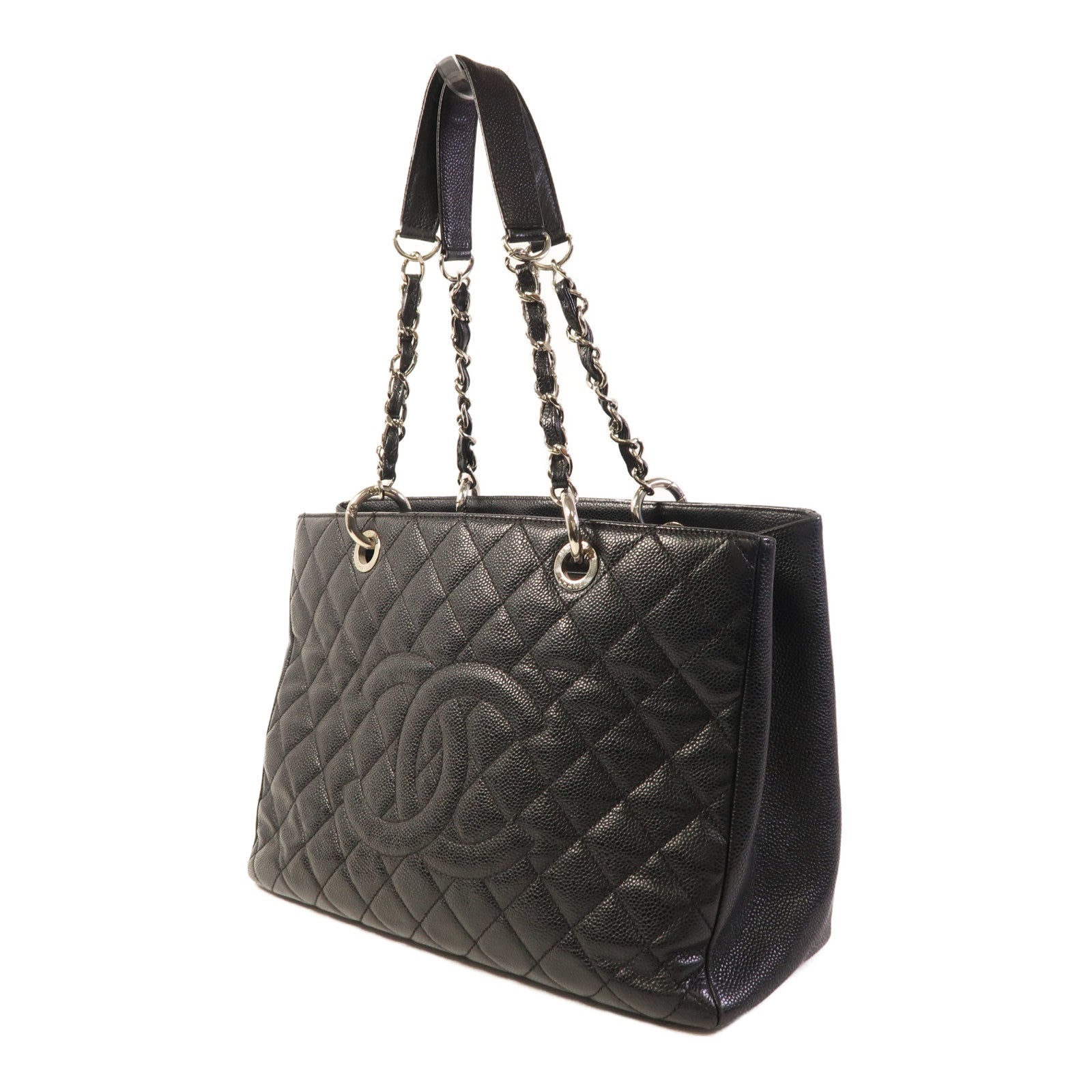 CHANEL 牛皮皮革GST Grand Shopping Tote Bag銀扣鏈帶肩背袋