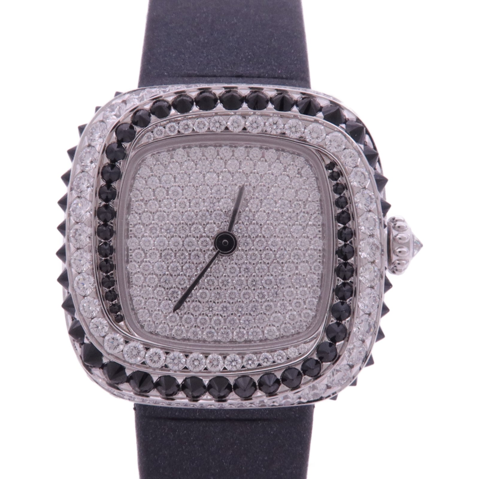 CARTIER Coussin De白金/鑽石手錶石英機芯黑色