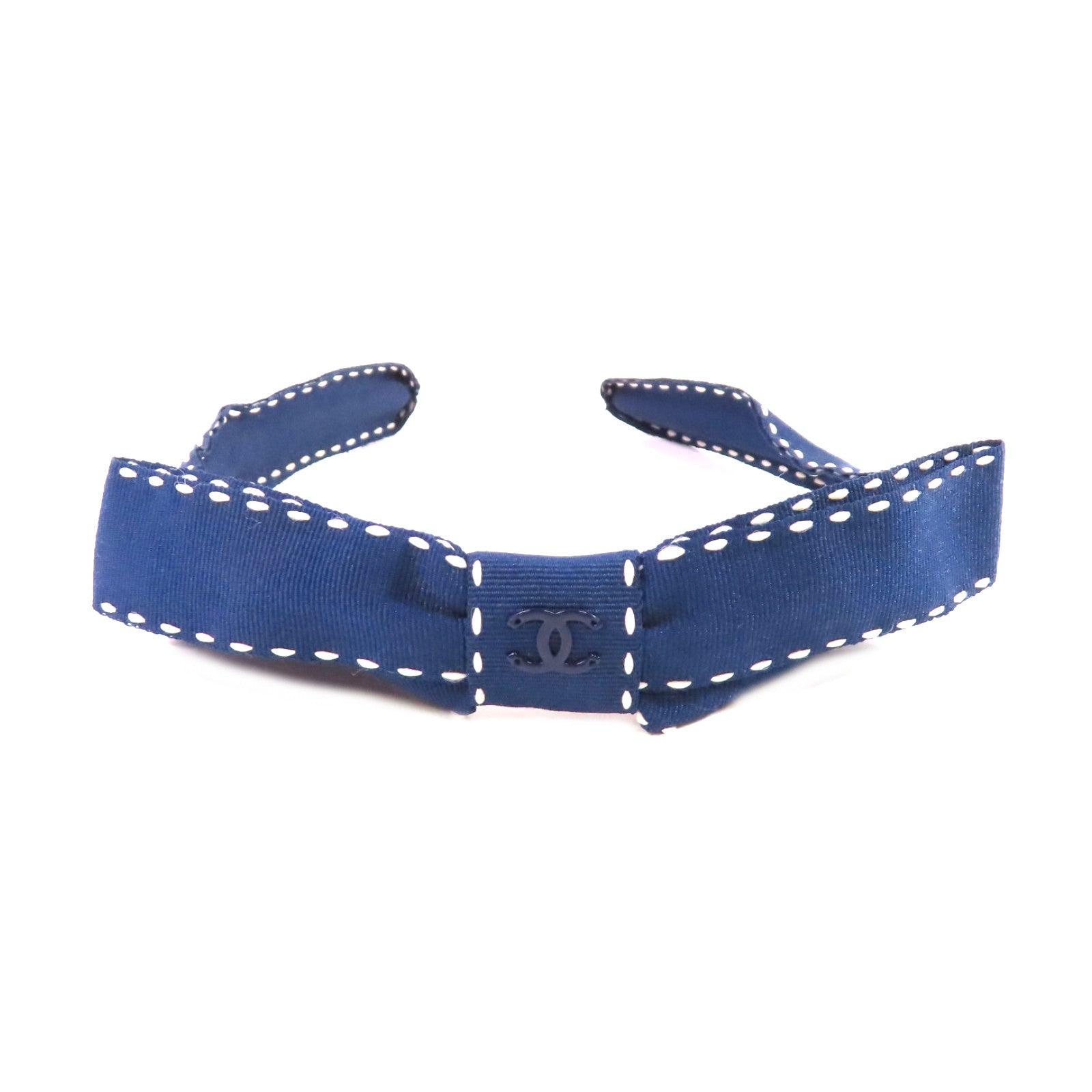 CHANEL 帆布Hairband髮箍藍色/白色