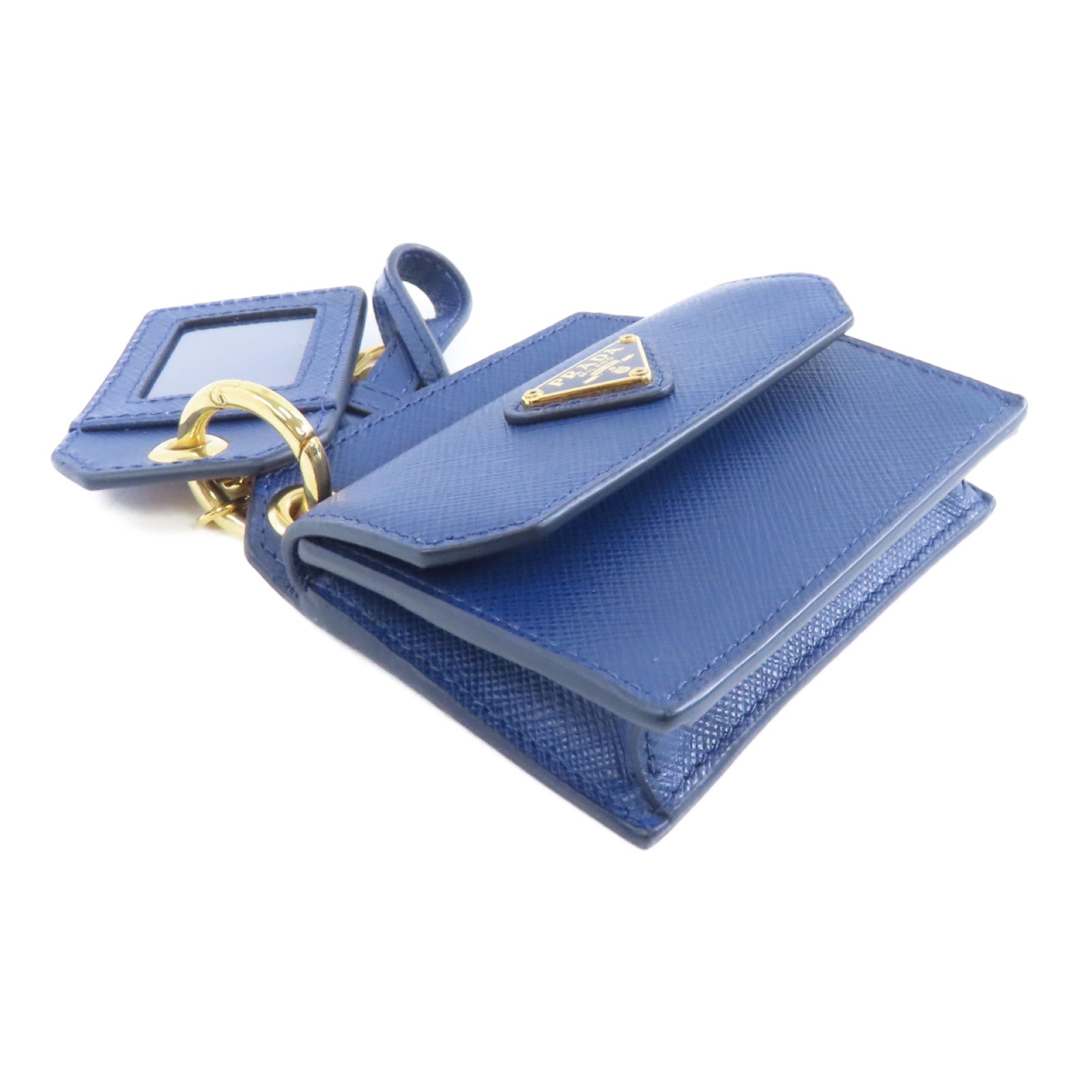 PRADA 【激減優惠】Saffiano皮革Card Case金扣卡片套藍色