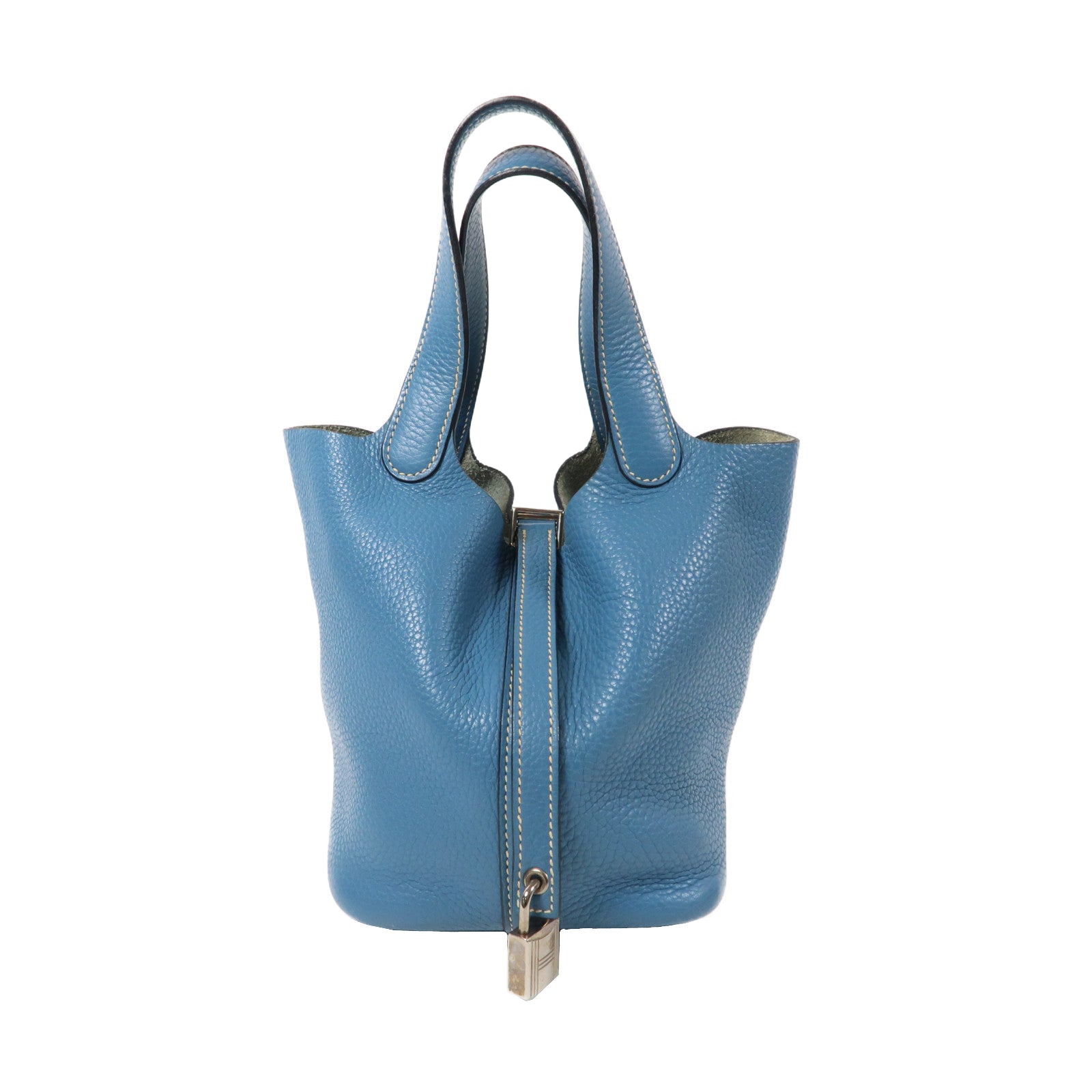 HERMES 【激減優惠】Clemence皮革Picotin PM銀扣手挽袋Bleu Jean/藍色