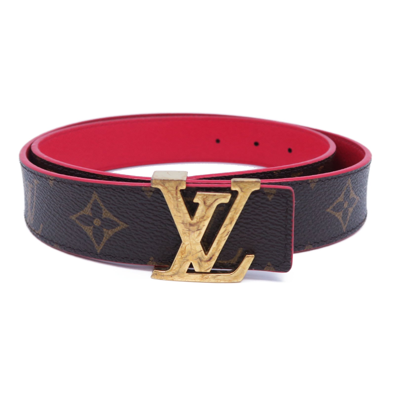 LOUIS VUITTON 【激減優惠】Monogram Belt金扣皮帶啡色/紅色