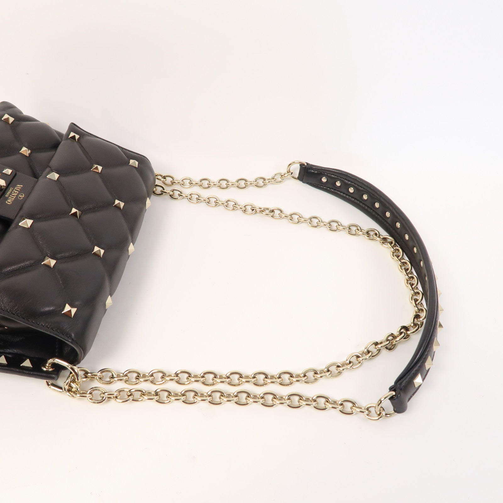 Valentino 牛皮皮革Shoulder Bag金扣鏈帶肩背袋黑色