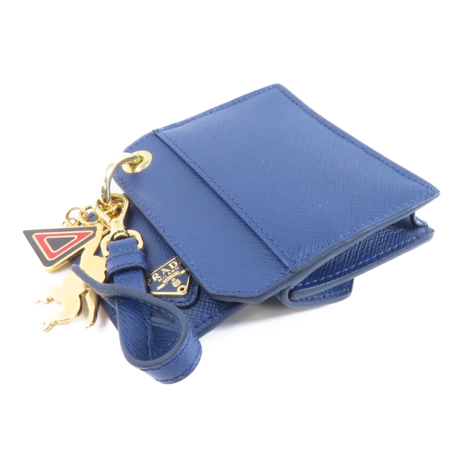 PRADA 【激減優惠】Saffiano皮革Card Case金扣卡片套藍色