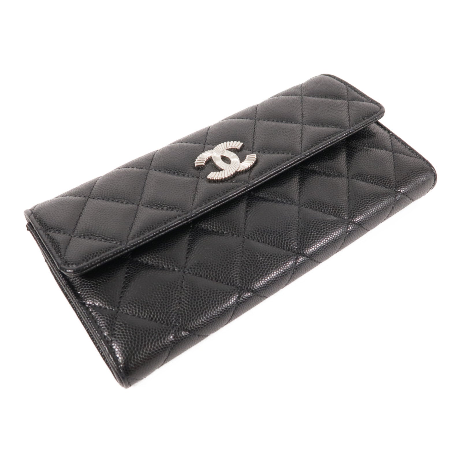 CHANEL CC SHW Long Wallet Calfskin Leather Black