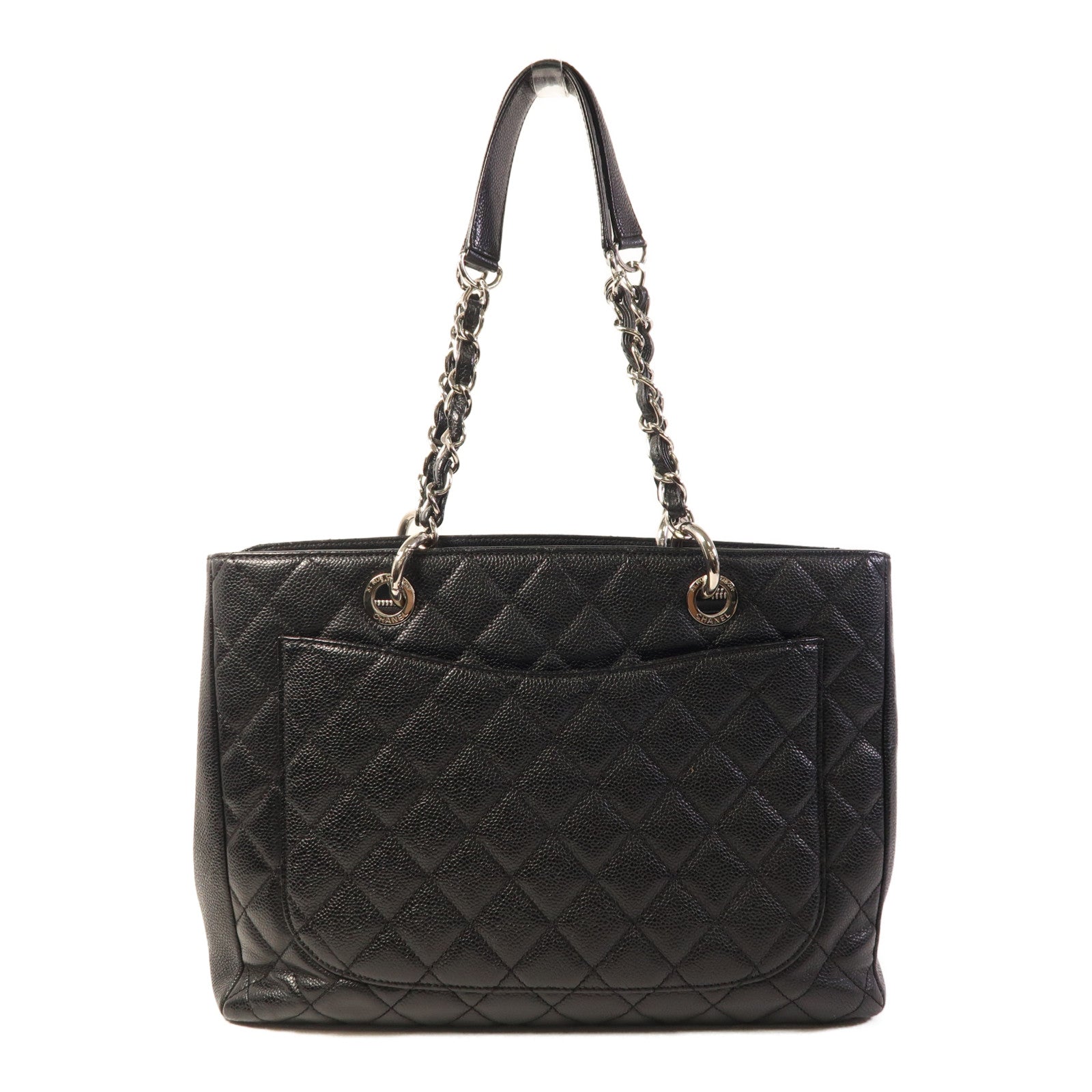 CHANEL 牛皮皮革GST Grand Shopping Tote Bag銀扣鏈帶肩背袋
