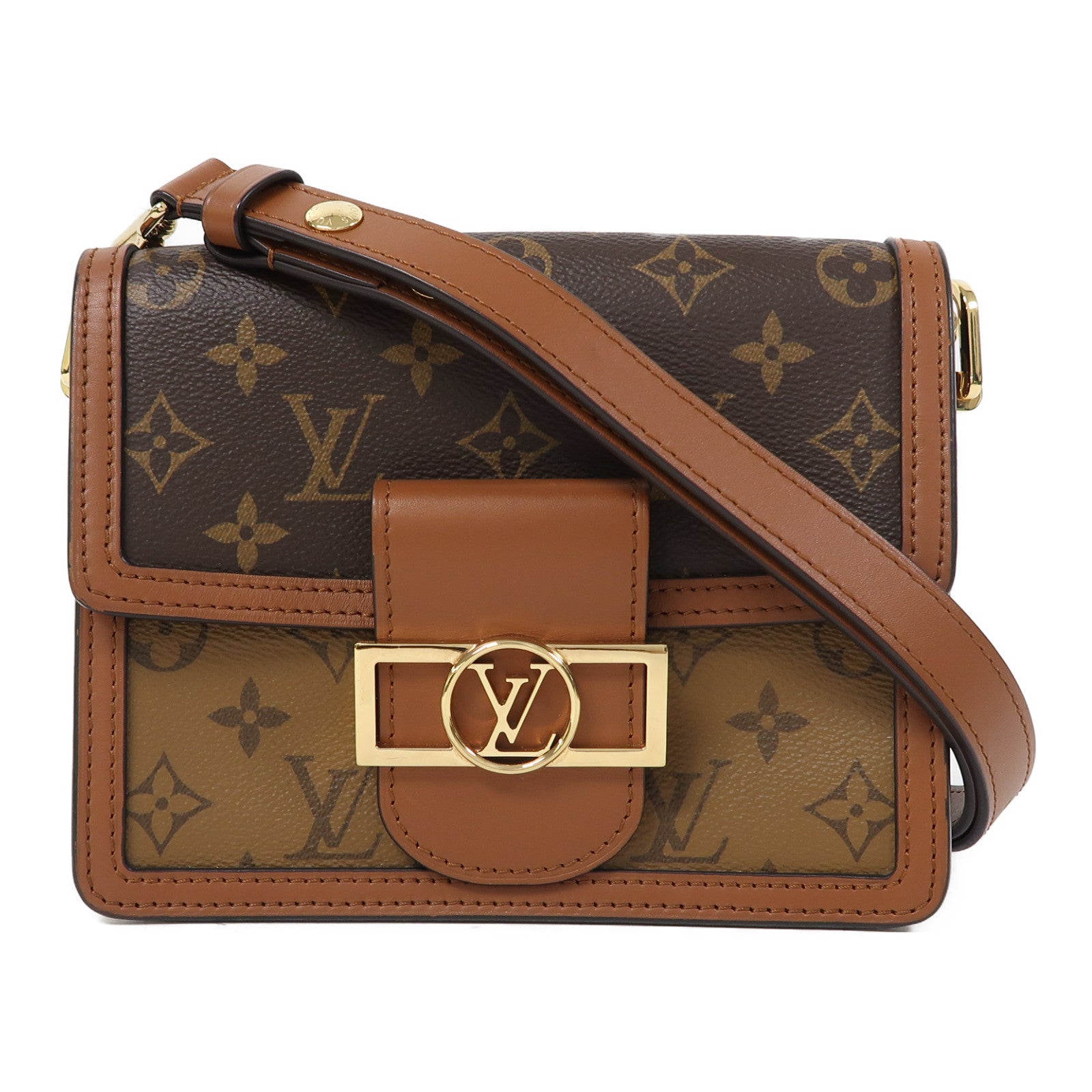 LOUIS VUITTON Monogram Mini Dauphine金扣肩背袋啡色