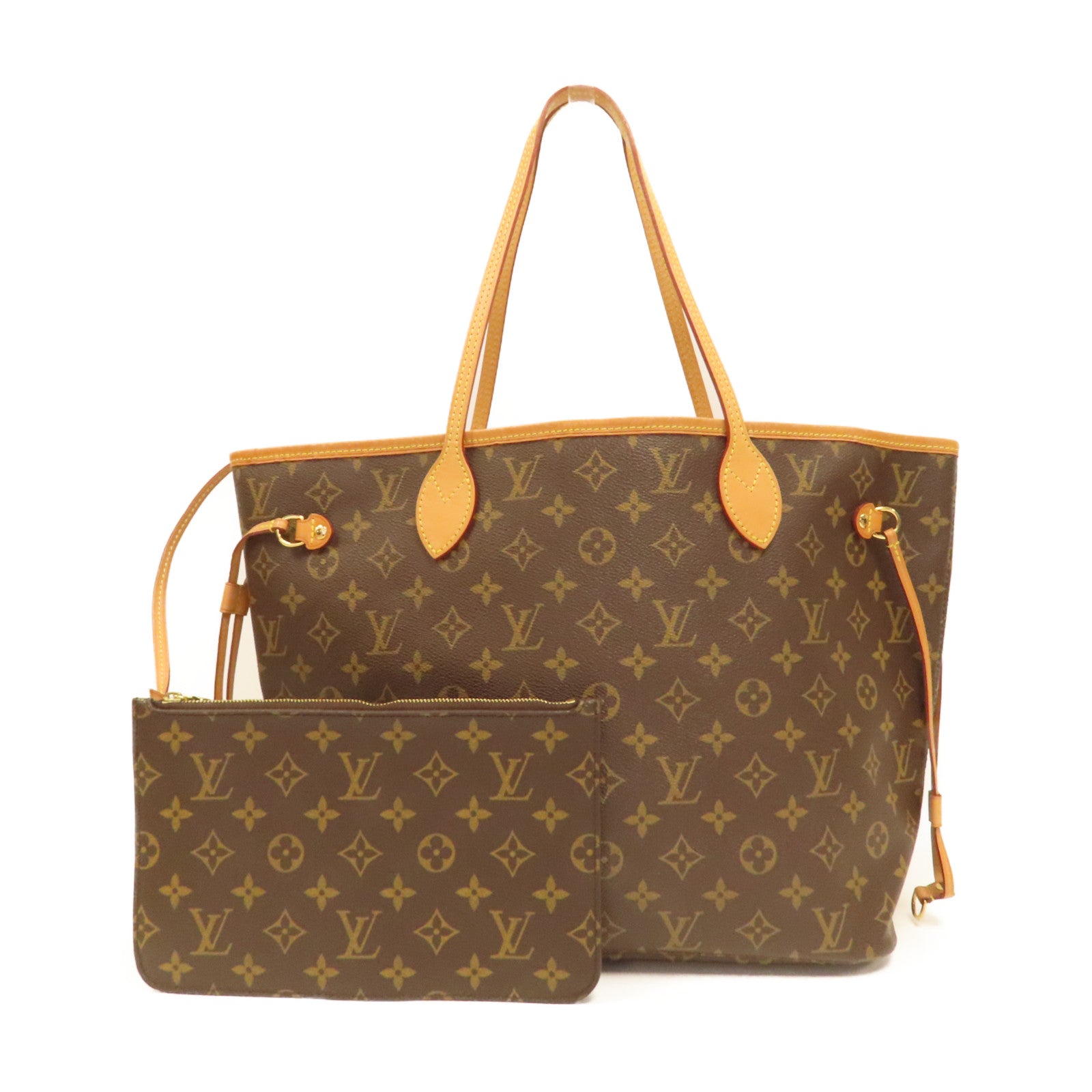 LOUIS VUITTON Monogram Neverfull MM金扣手挽袋啡色