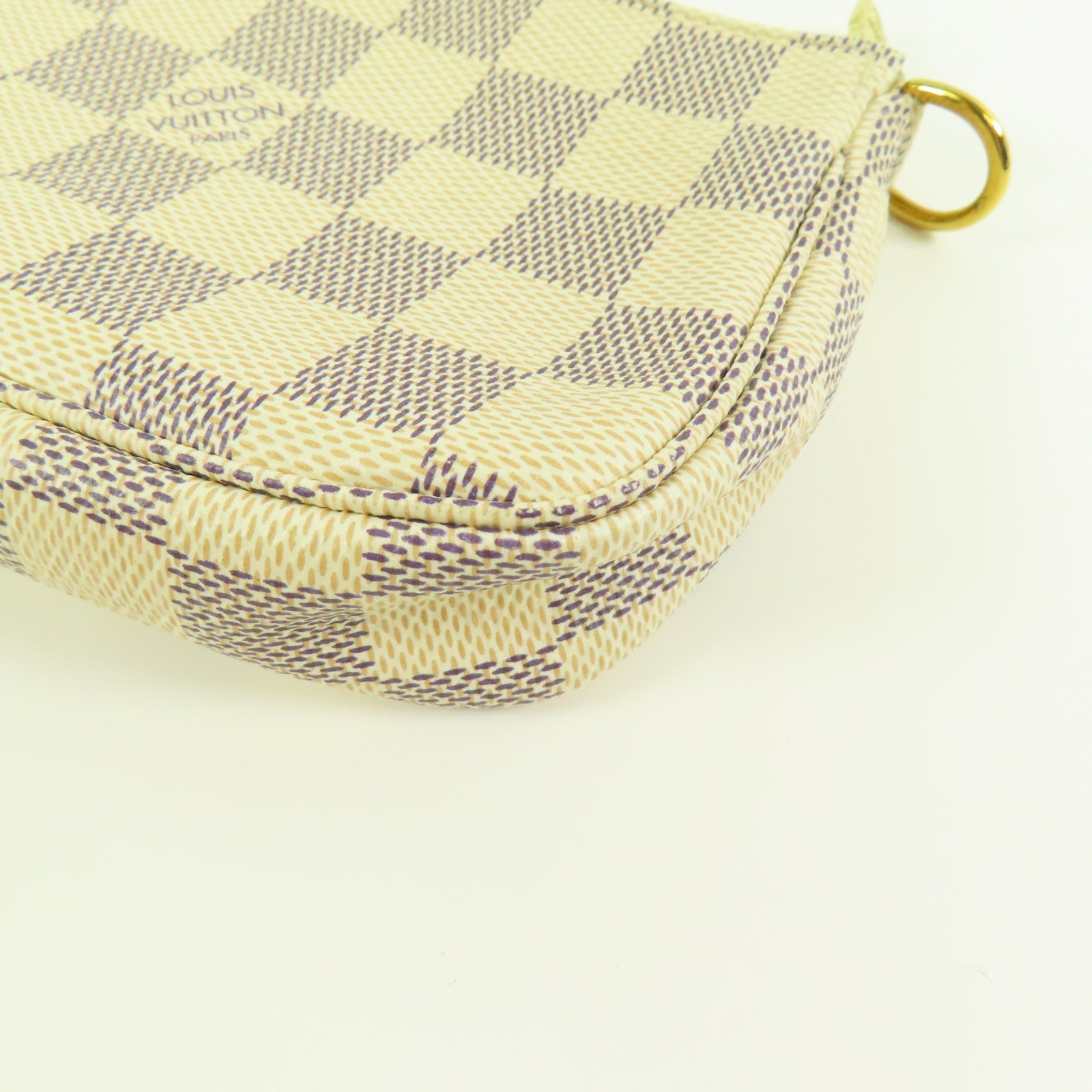 LOUIS VUITTON Damier Azur Mini Pochette Accessories金扣鏈帶手挽袋