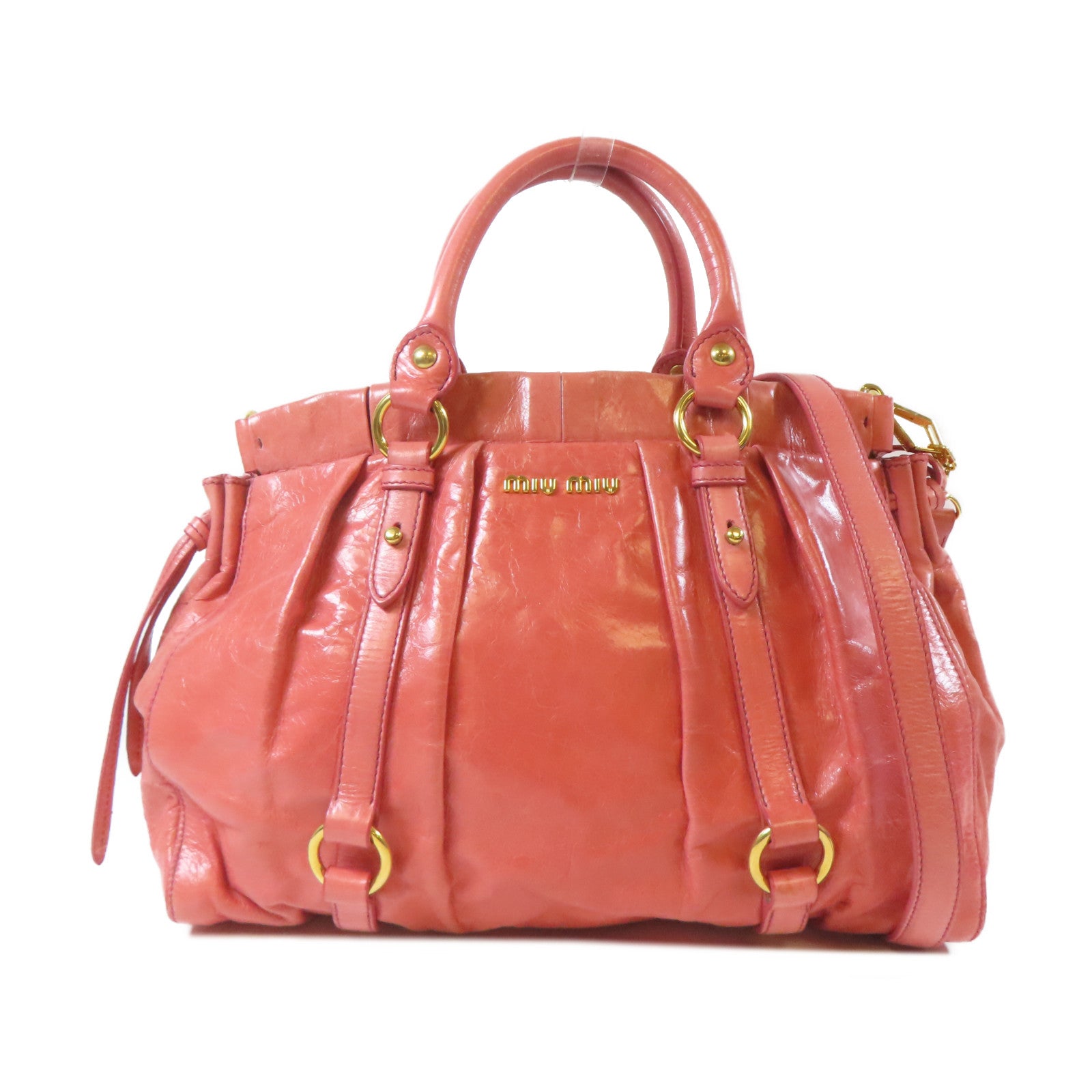 Miu Miu 牛皮皮革2 Way Shoulder Bag金扣手挽肩背兩用袋粉紅色