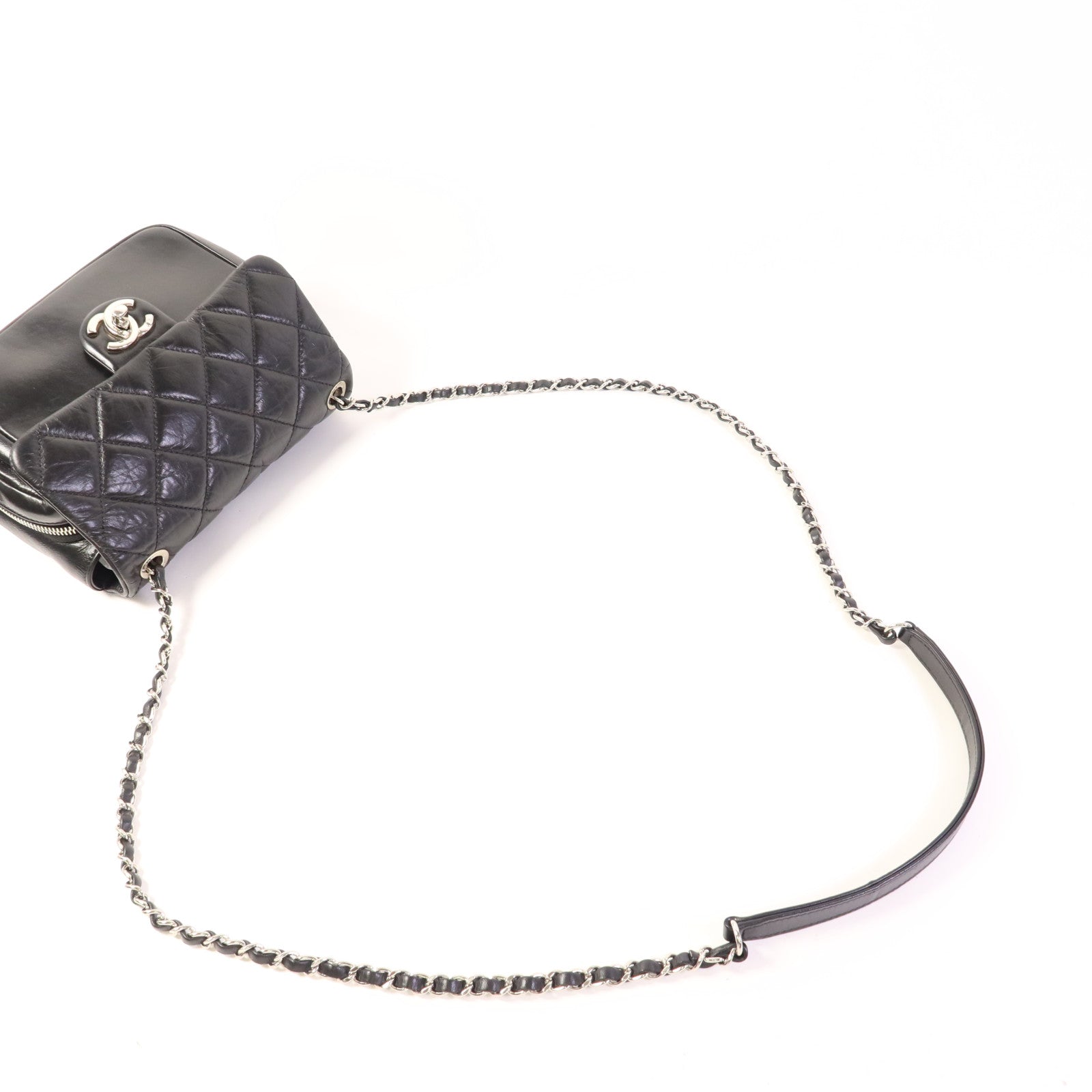 CHANEL 牛皮皮革Chain Shoulder Bag銀扣鏈帶肩背袋