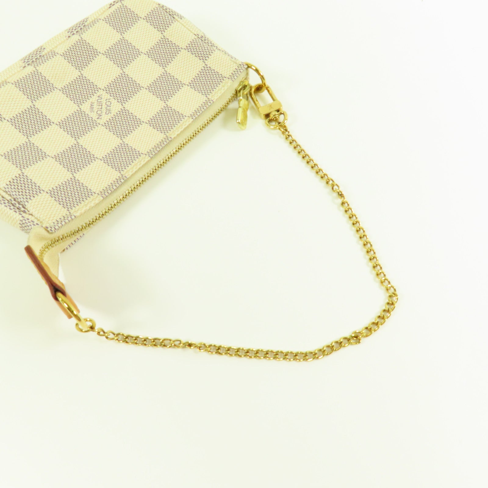 LOUIS VUITTON Damier Azur Mini Pochette Accessories金扣鏈帶手挽袋