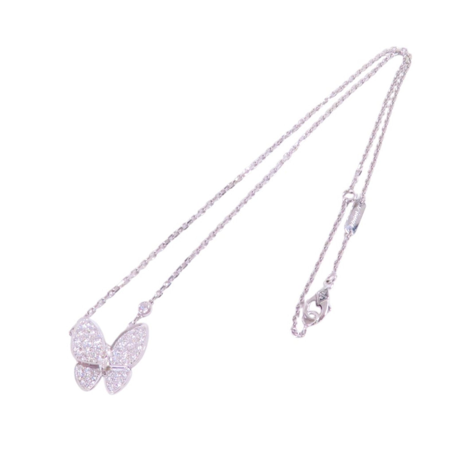 Van Cleef & Arpels 18K白金/鑽石Two Butterfly Pendant Necklace銀扣項鏈