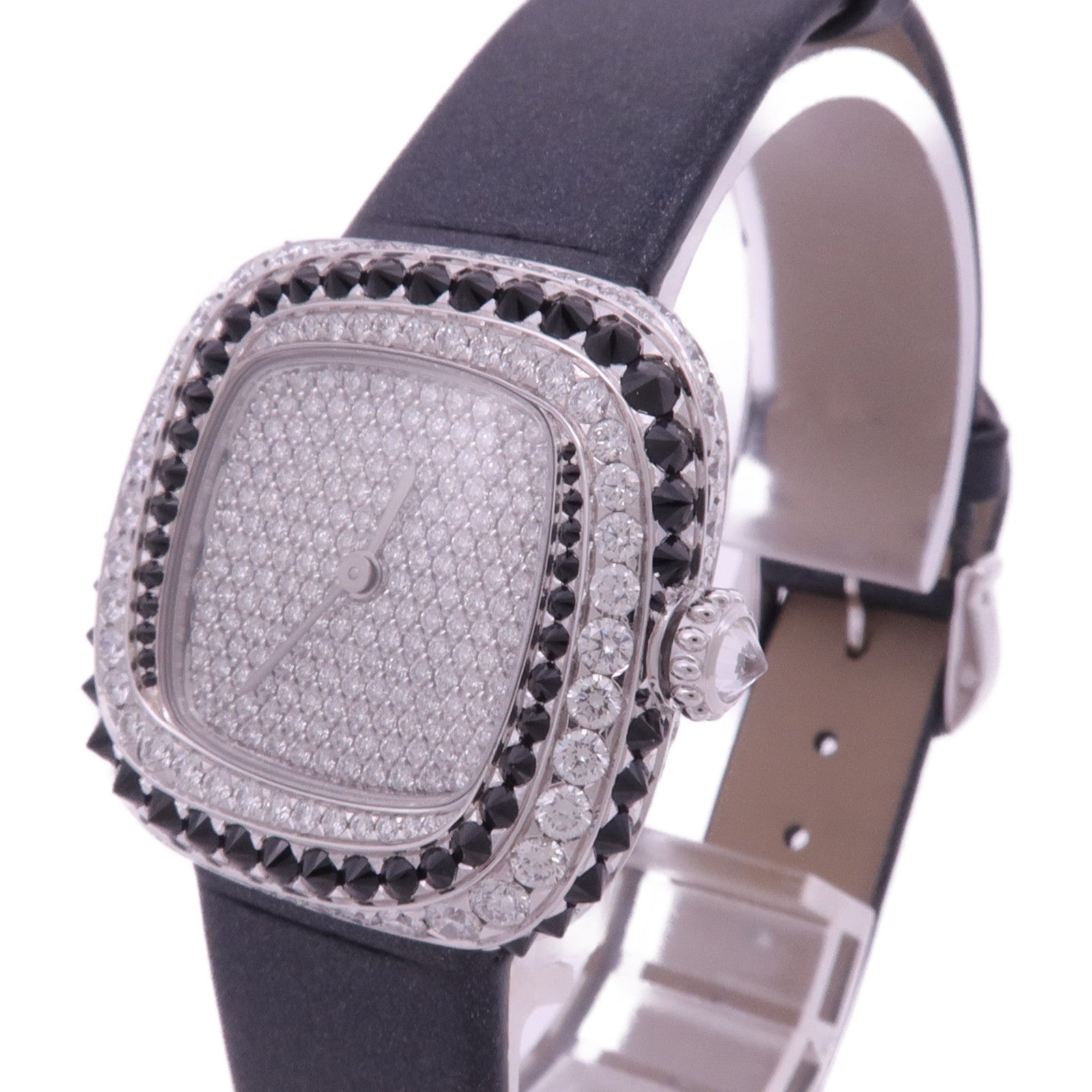 CARTIER Coussin De白金/鑽石手錶石英機芯黑色