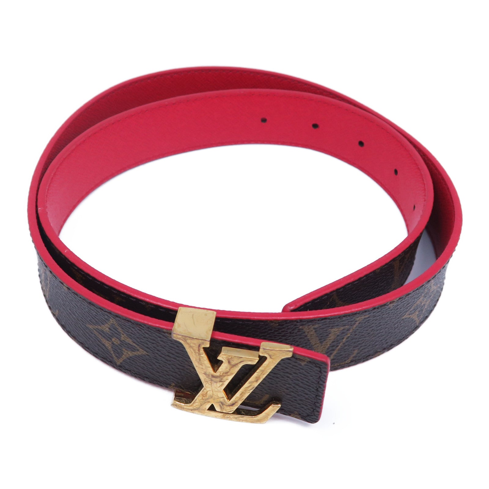 LOUIS VUITTON 【激減優惠】Monogram Belt金扣皮帶啡色/紅色