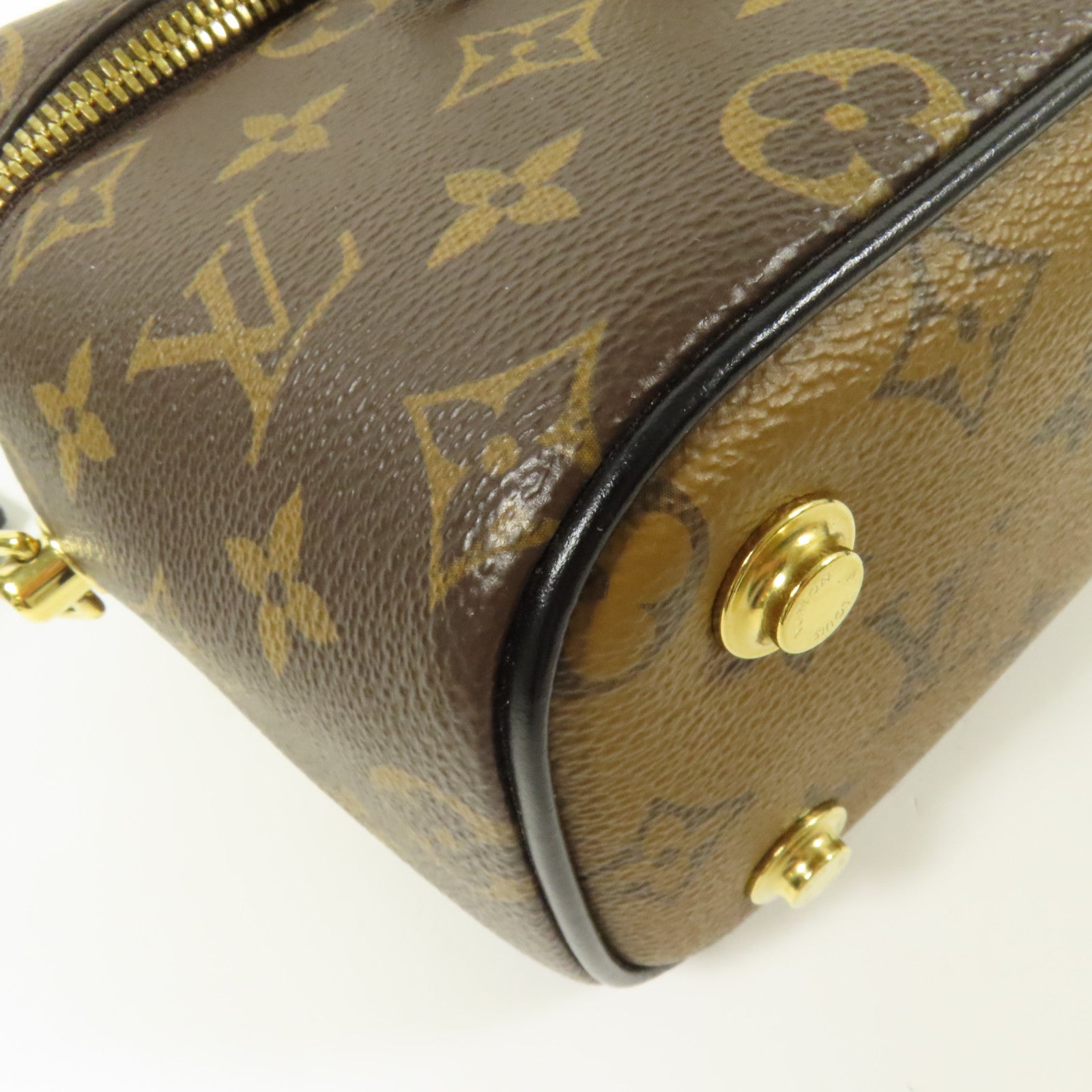 LOUIS VUITTON Monogram Reverse Vanity PM金扣手挽肩背兩用袋棕色