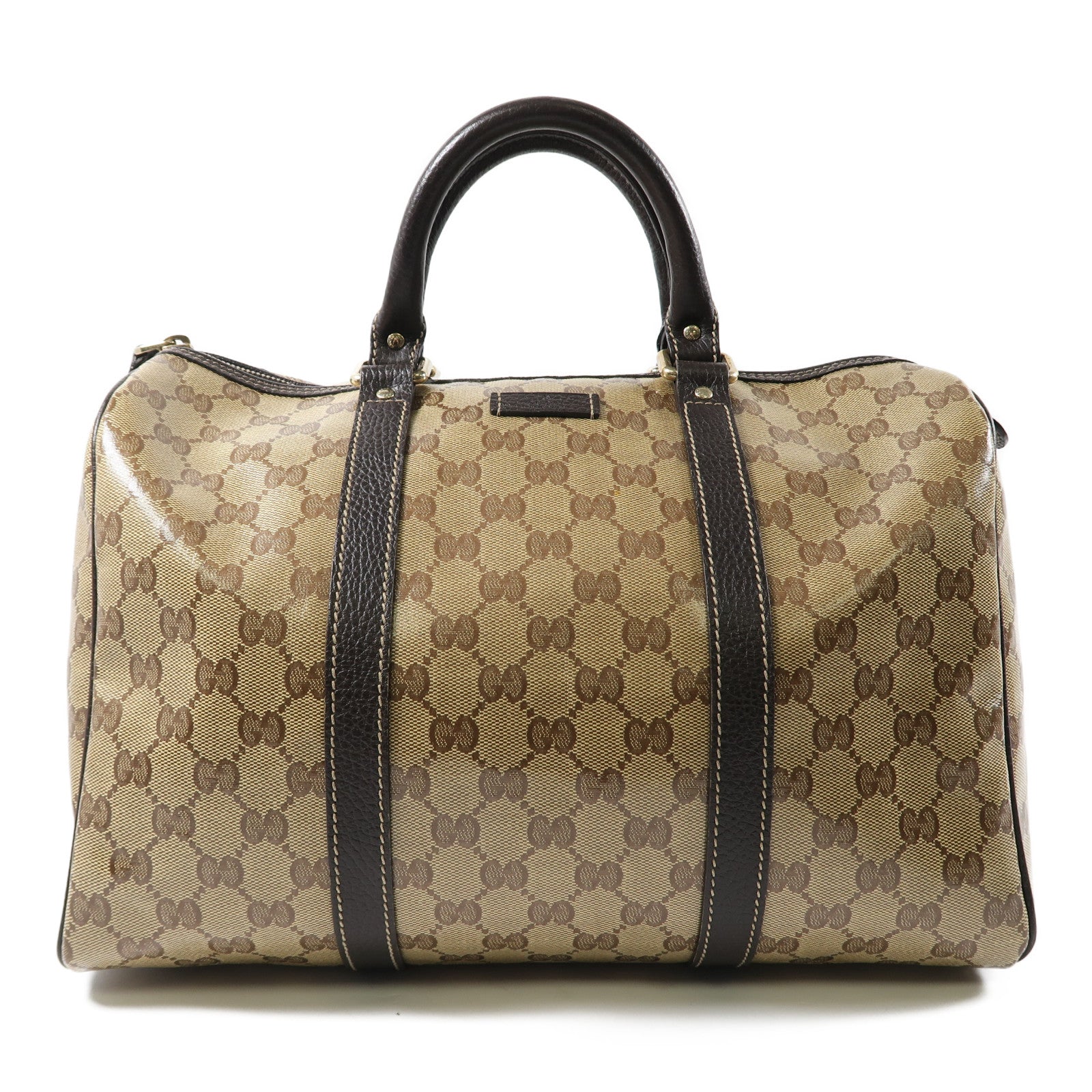 GUCCI 塗層帆布Boston Bag金扣手挽袋啡色