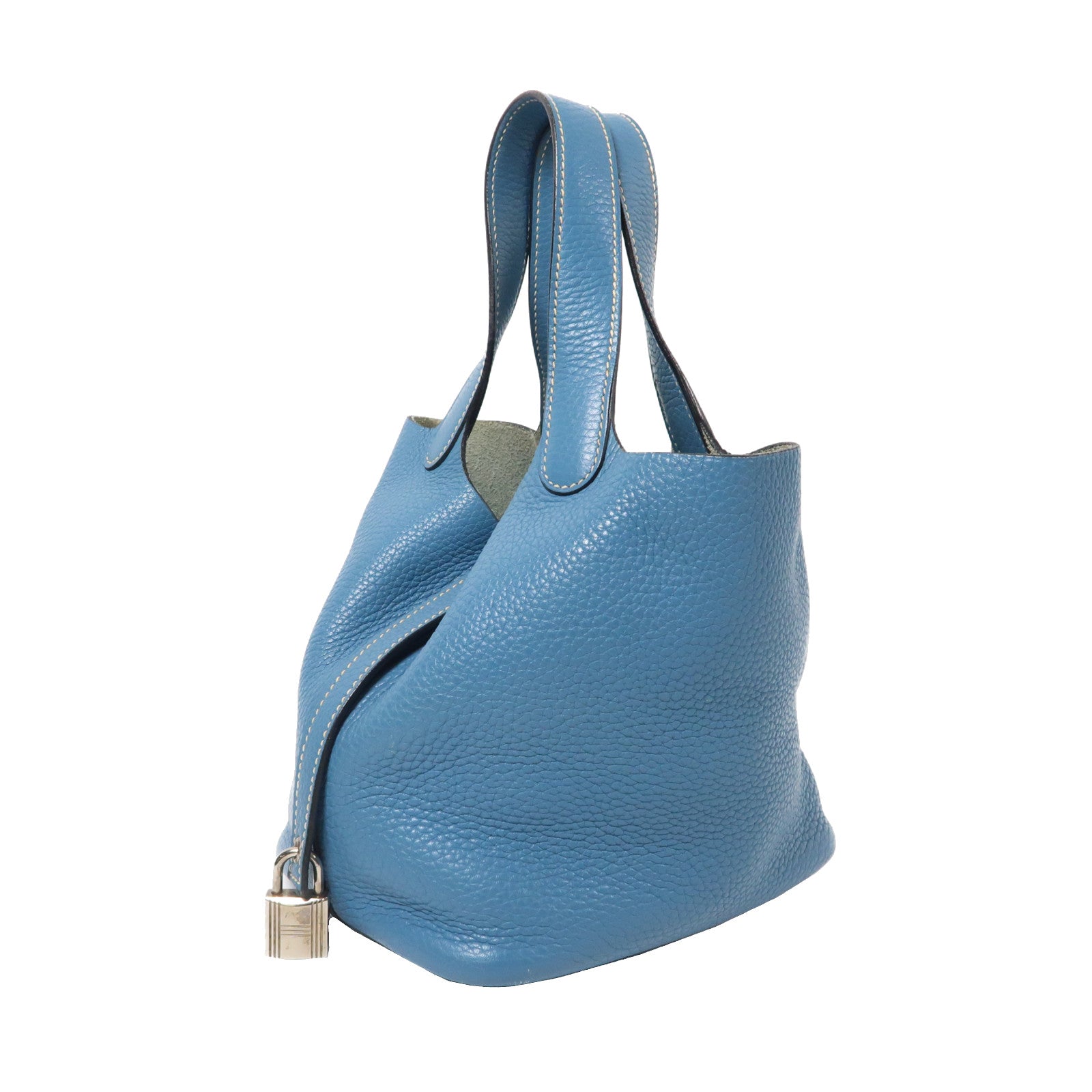 HERMES 【激減優惠】Clemence皮革Picotin PM銀扣手挽袋Bleu Jean/藍色