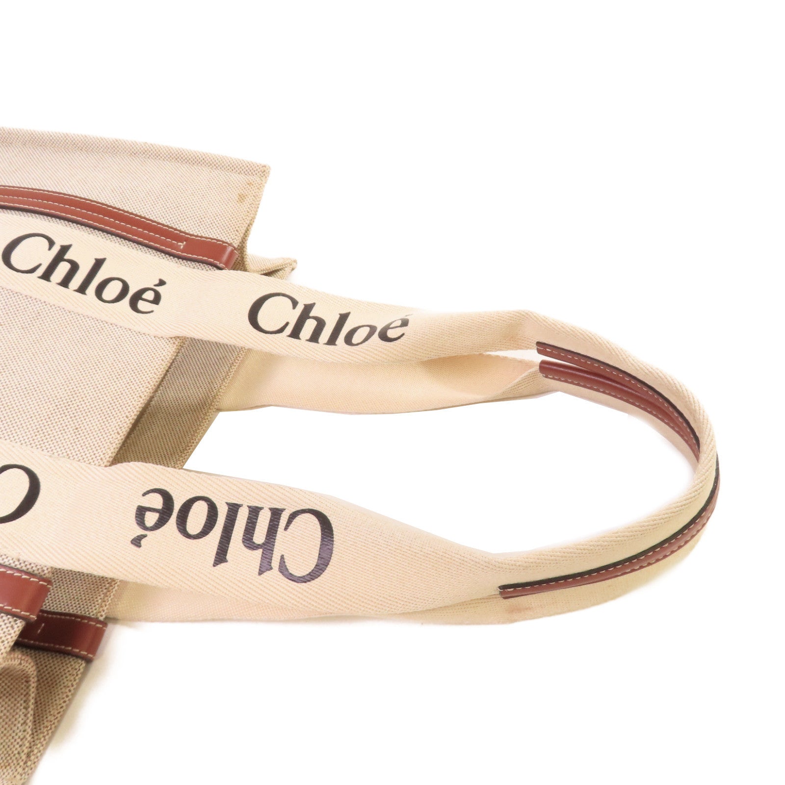 Chloe 帆布Woody Tote Medium Bag肩背袋杏色/啡色