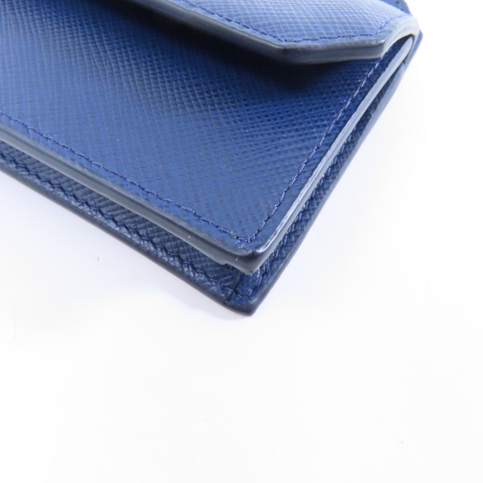 PRADA 【激減優惠】Saffiano皮革Card Case金扣卡片套藍色
