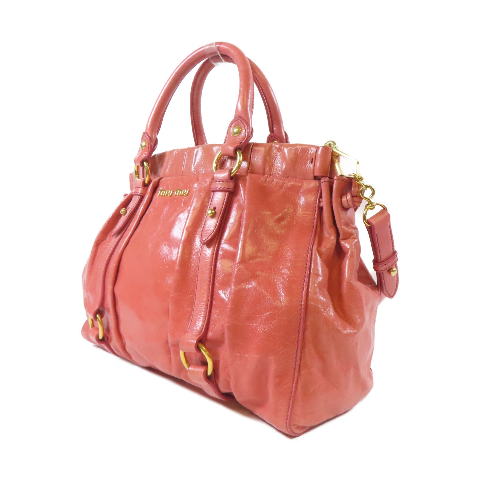 Miu Miu 牛皮皮革2 Way Shoulder Bag金扣手挽肩背兩用袋粉紅色