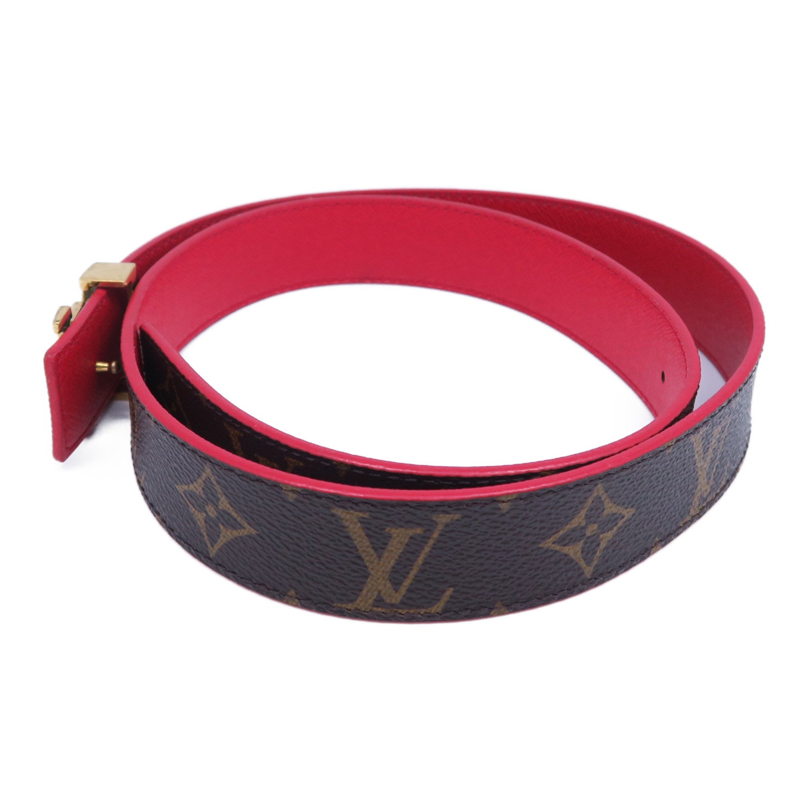 LOUIS VUITTON 【激減優惠】Monogram Belt金扣皮帶啡色/紅色