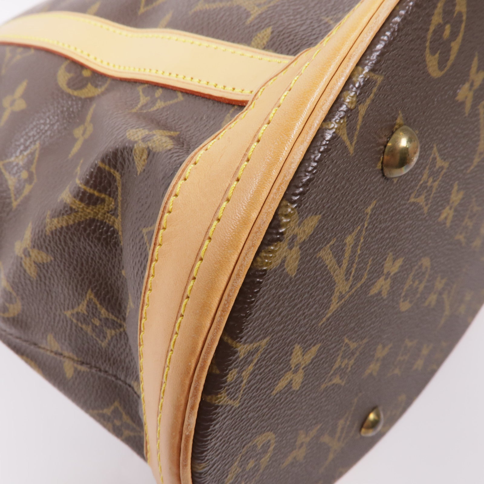 LOUIS VUITTON Monogram Bucket GM金扣手挽袋棕色
