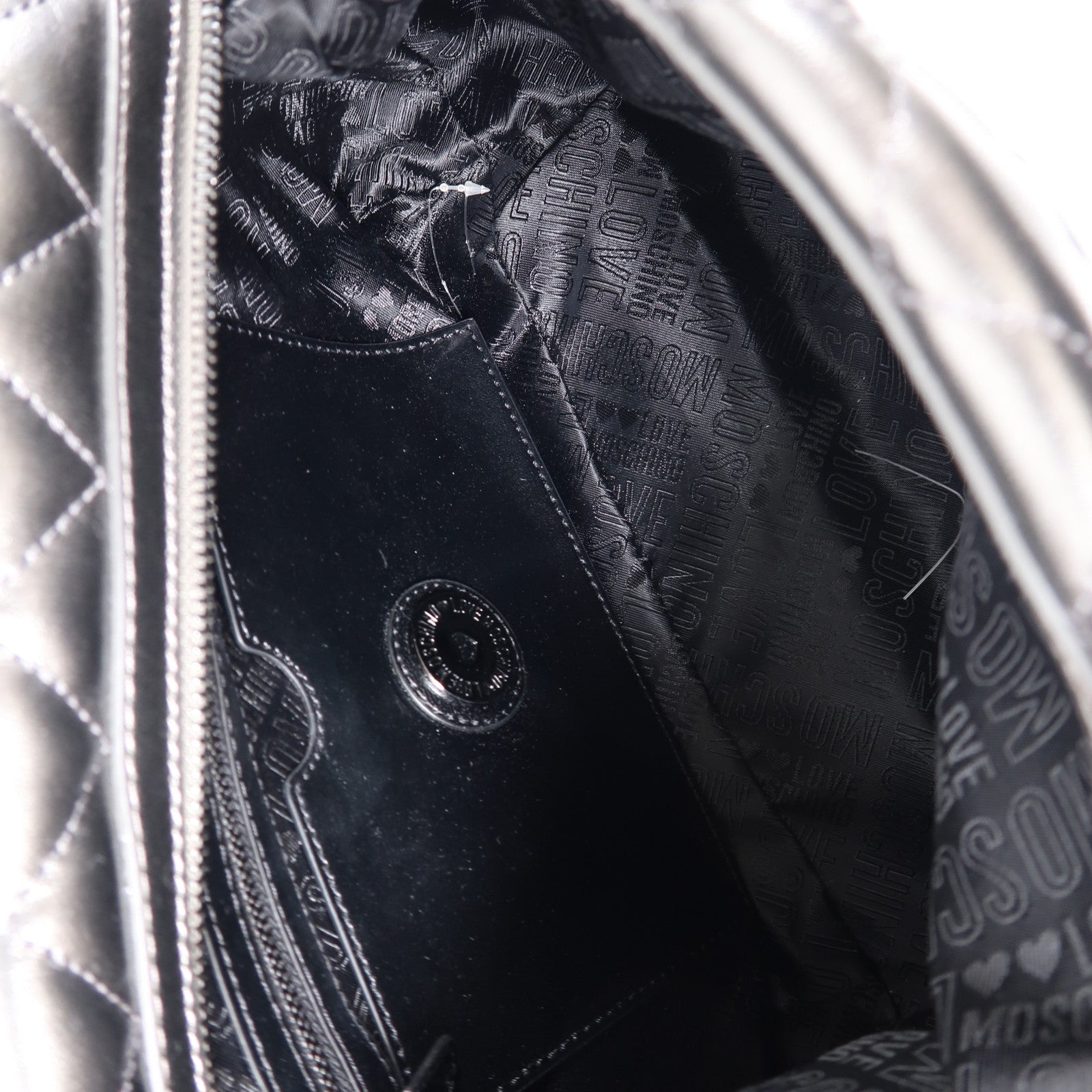 MOSCHINO 菱格塗層帆布2 Way Bag手挽肩背兩用袋灰色