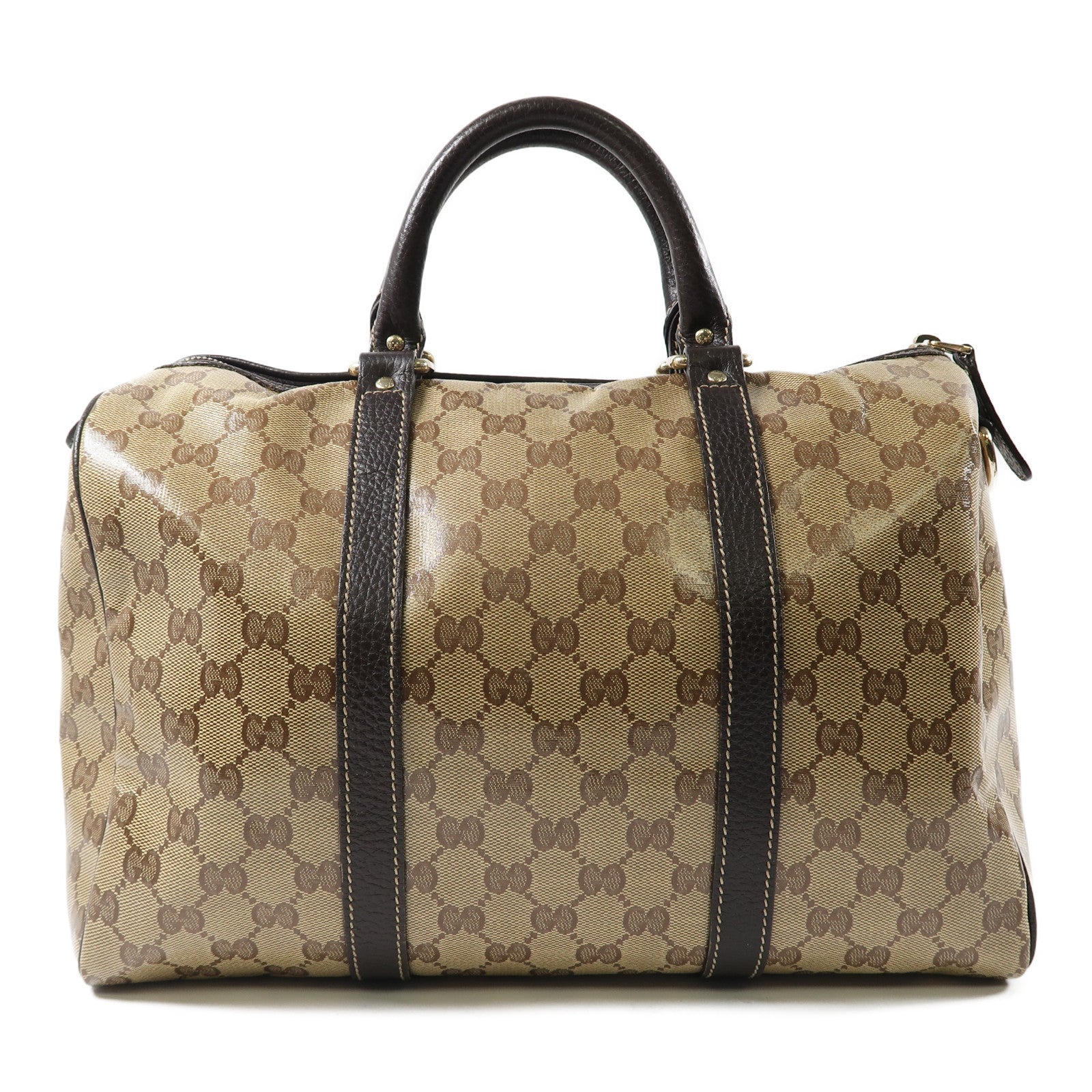 GUCCI 塗層帆布Boston Bag金扣手挽袋啡色