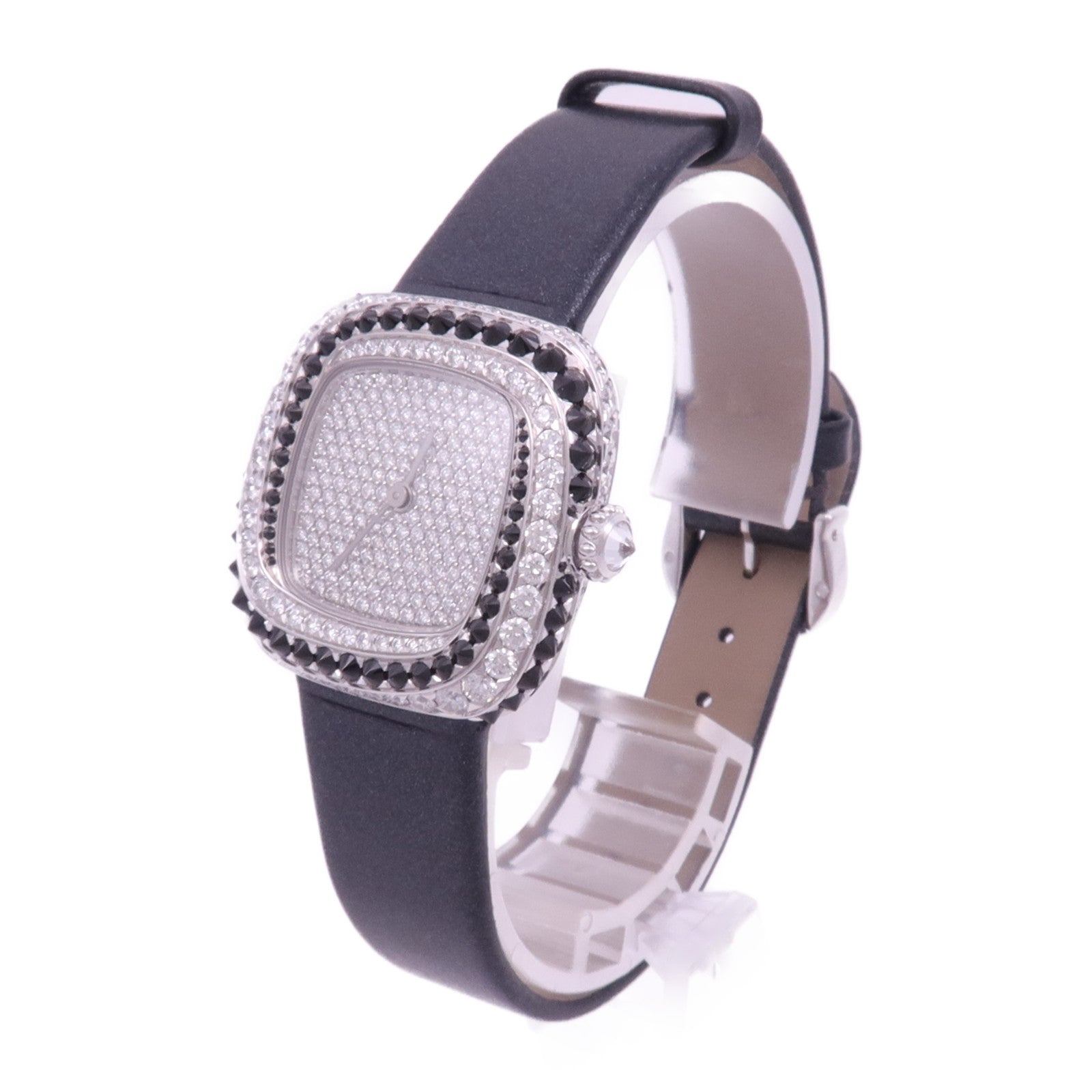 CARTIER Coussin De白金/鑽石手錶石英機芯黑色