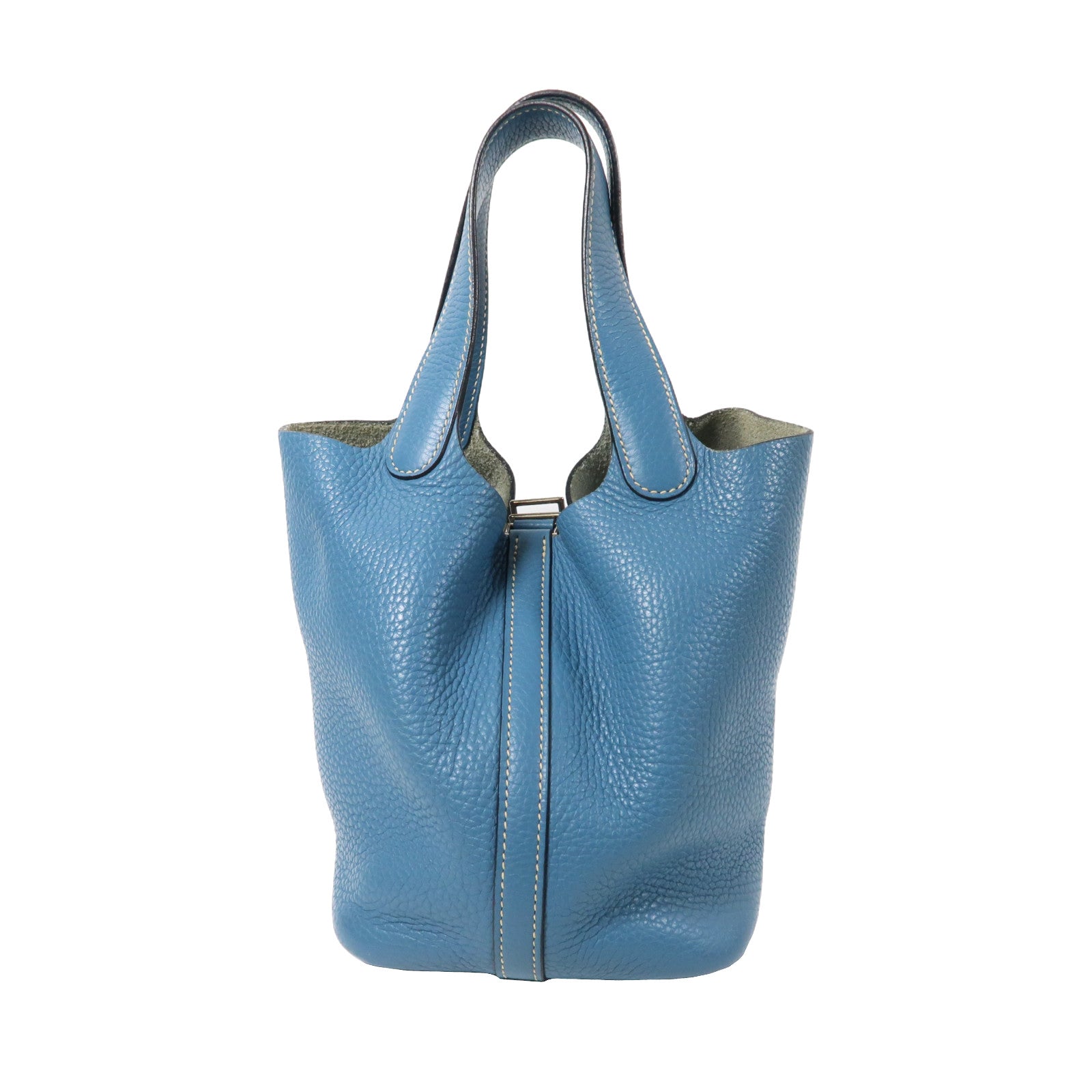 HERMES 【激減優惠】Clemence皮革Picotin PM銀扣手挽袋Bleu Jean/藍色