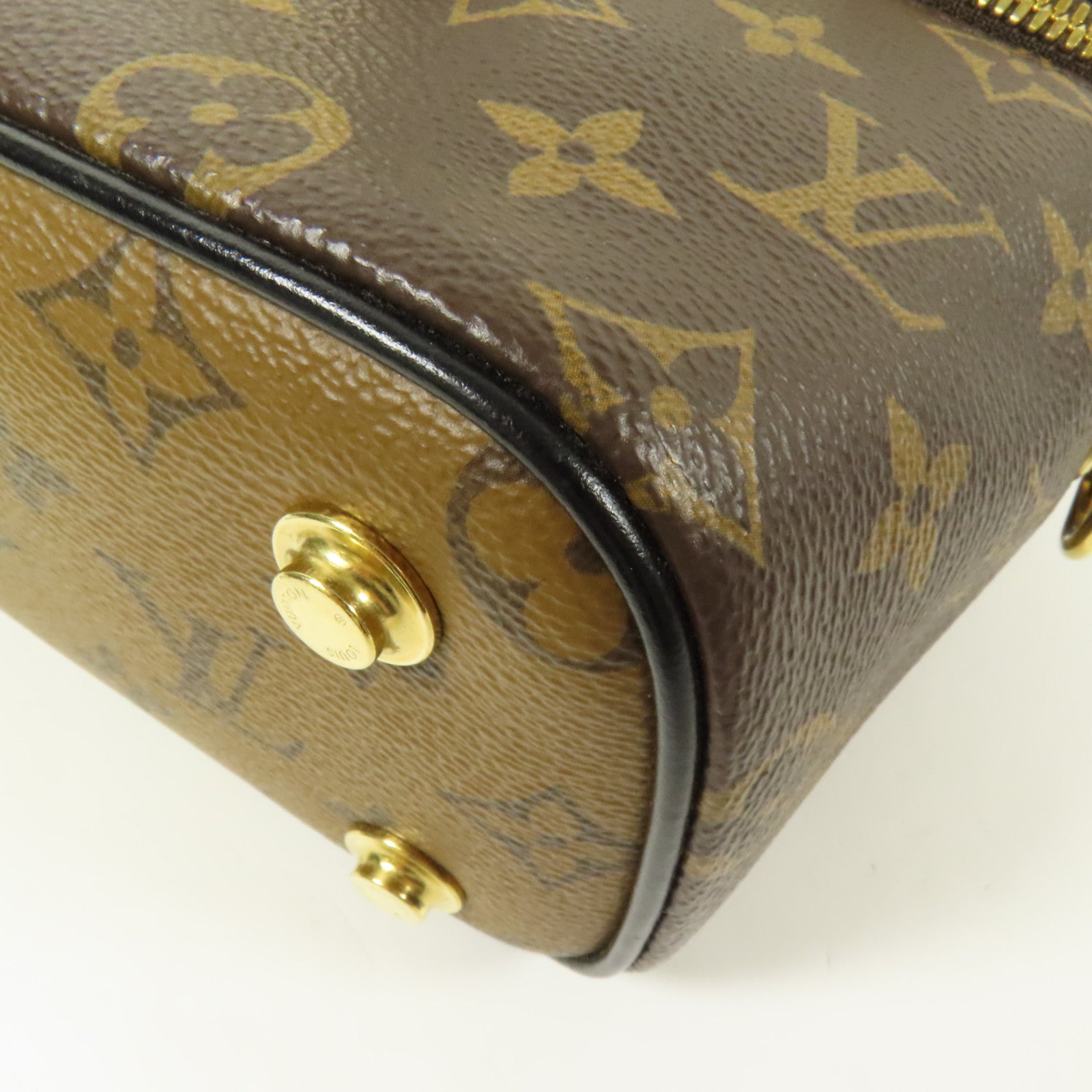 LOUIS VUITTON Monogram Reverse Vanity PM金扣手挽肩背兩用袋棕色