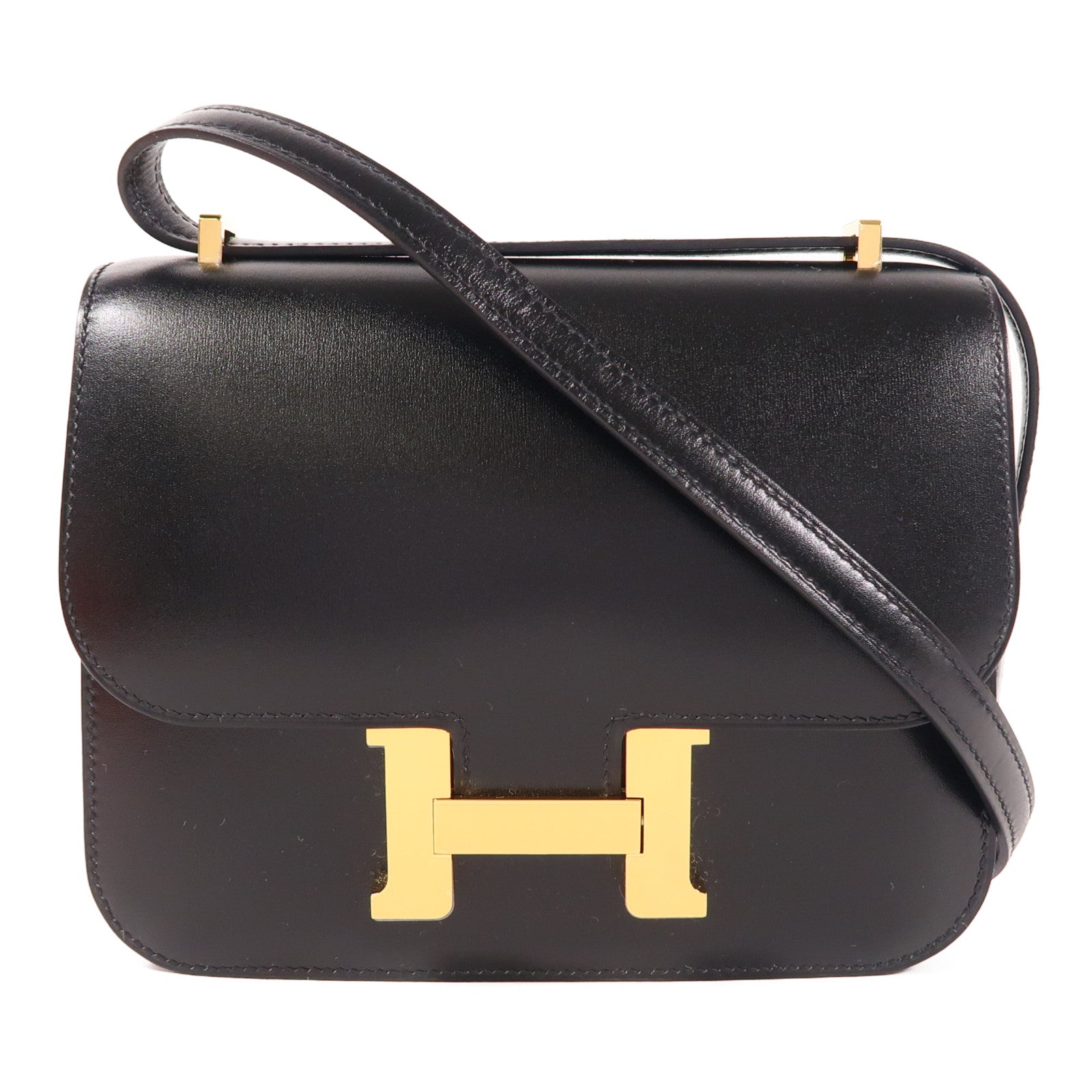 HERMES Box Calf皮革Constance Mini金扣手挽肩背兩用袋Noir