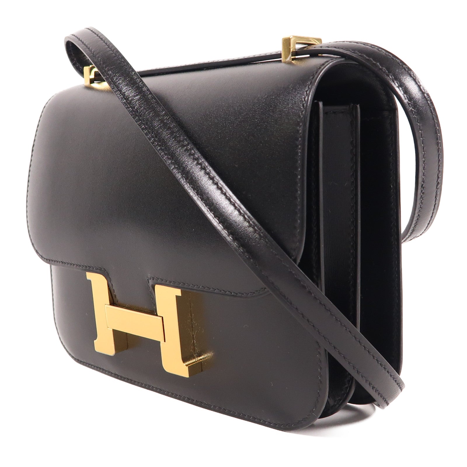 HERMES Box Calf皮革Constance Mini金扣手挽肩背兩用袋Noir